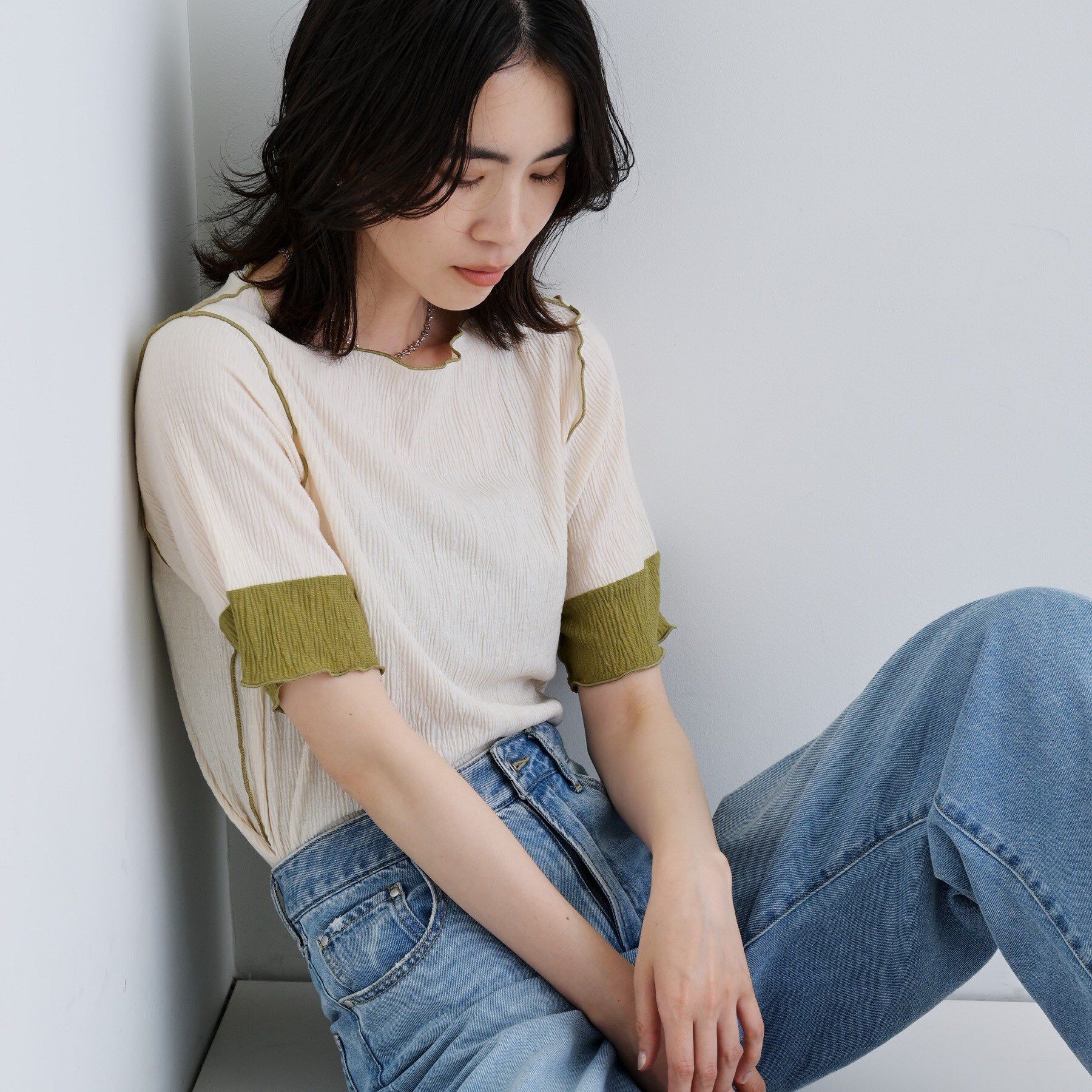 GALLEST「【一部店舗限定】バイカラープリーツカットソー」|Tシャツ・カットソー|