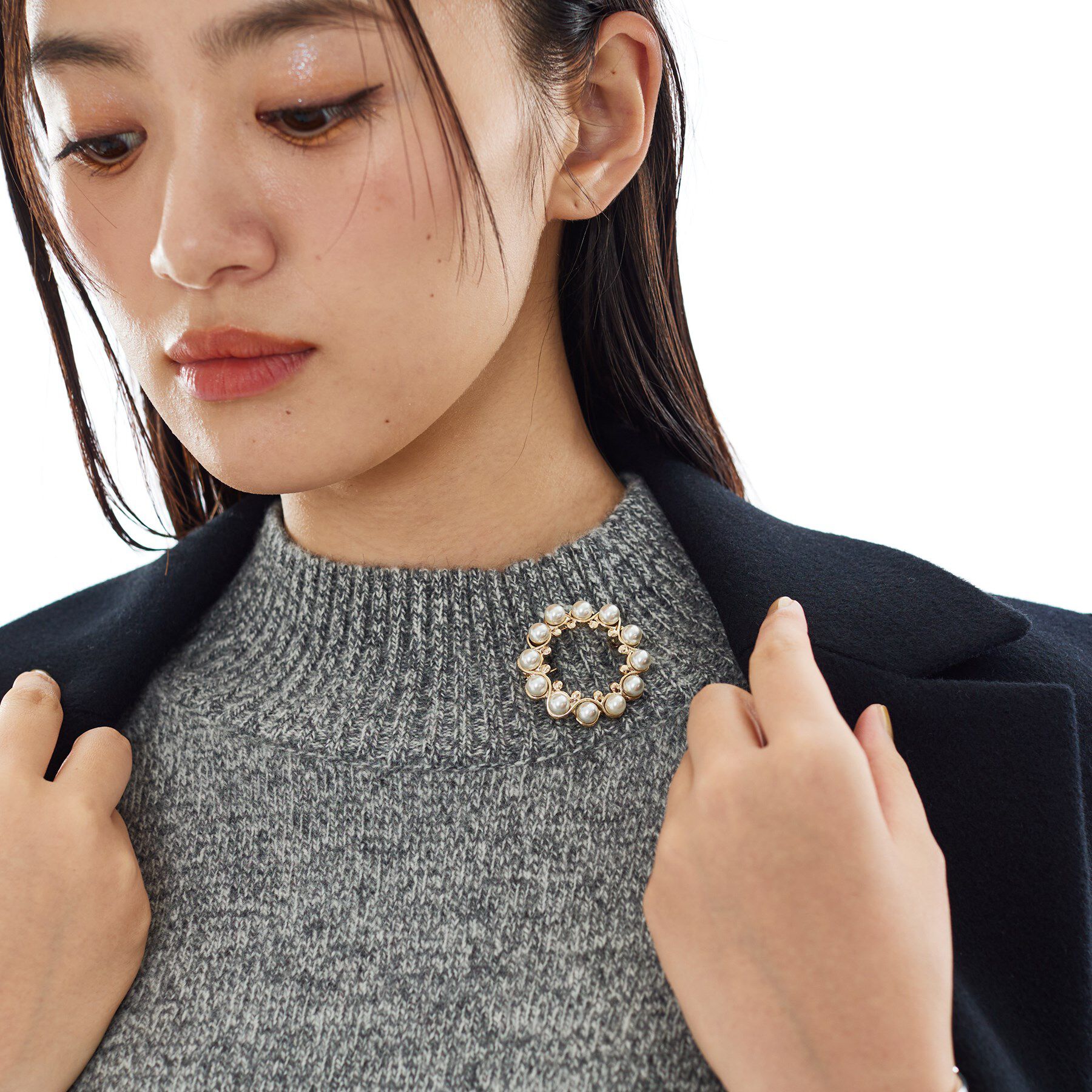 INDIVI「【セレモニー／デイリー】パール調リングブローチ」|ブローチ・コサージュ|