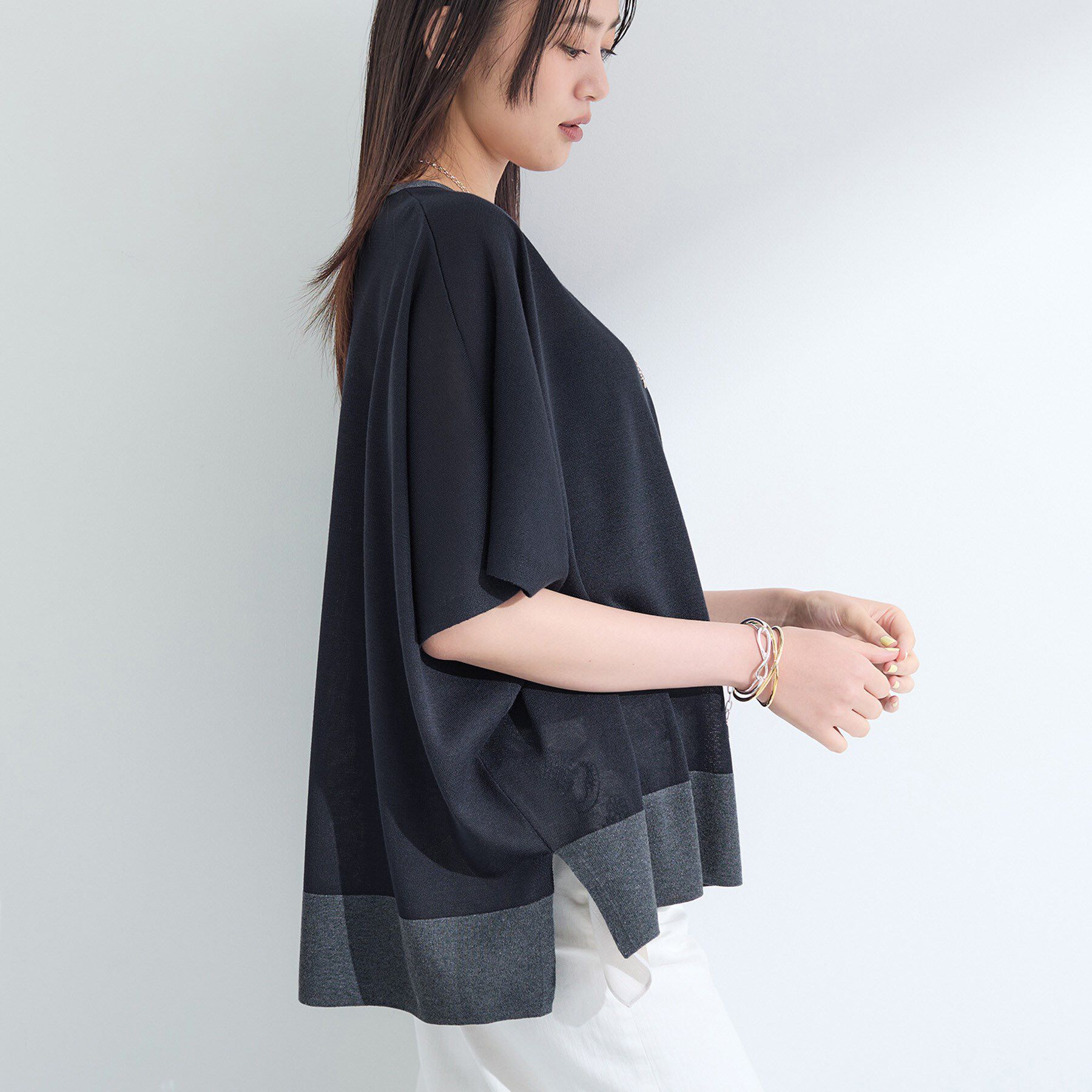 INDIVI「【洗える／二の腕カバー】バイカラーラメニット」|ニット・セーター|