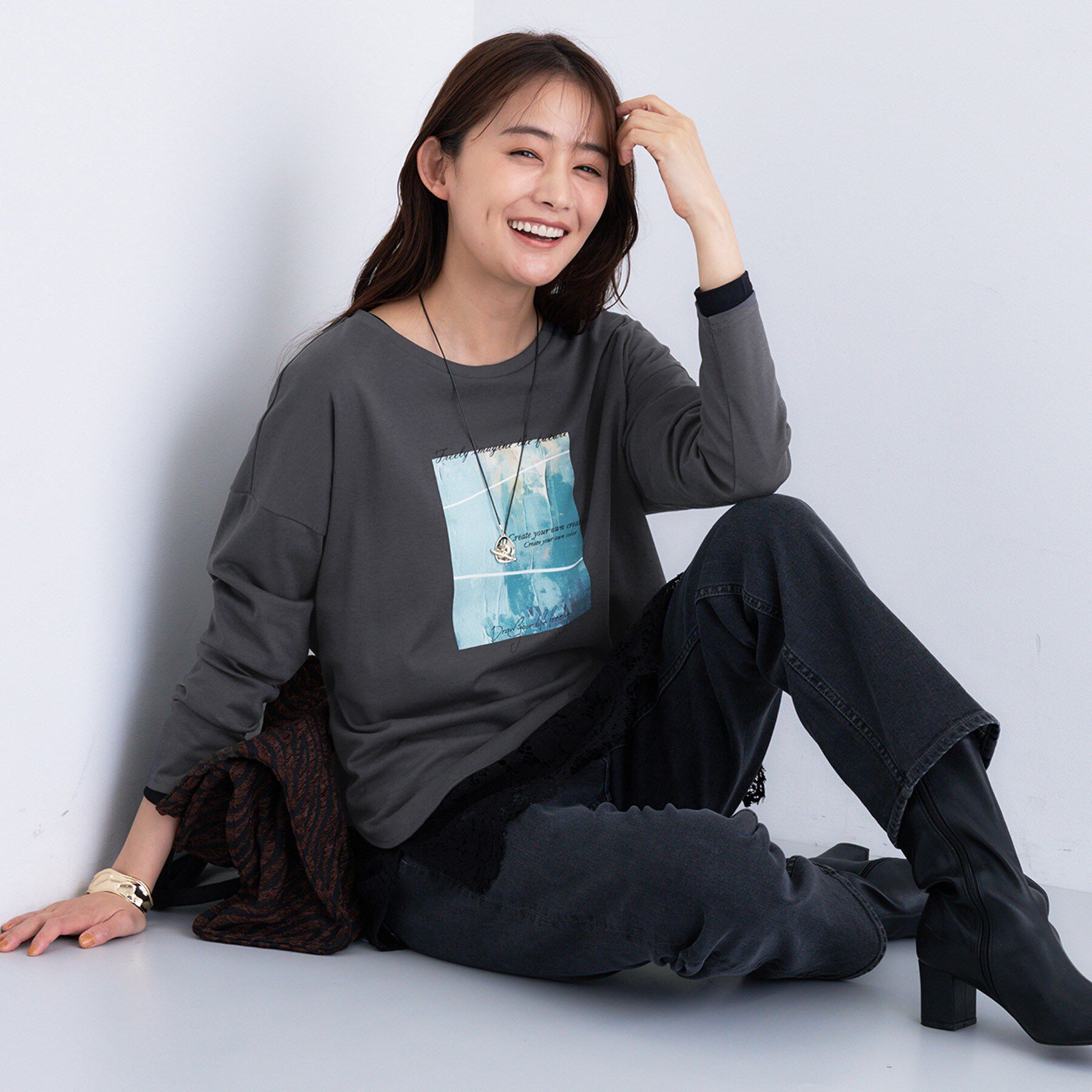 INDIVI「【UVケア】プリントフォトロングTシャツ」|Tシャツ・カットソー|