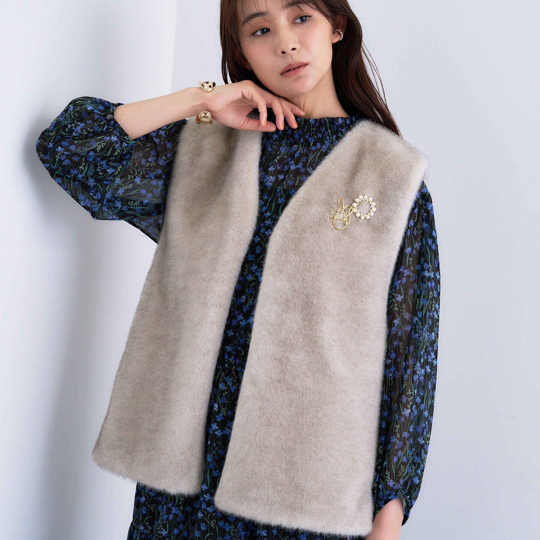 INDIVI「ミンク調フェイクファージレ」|ベスト・ジレ|