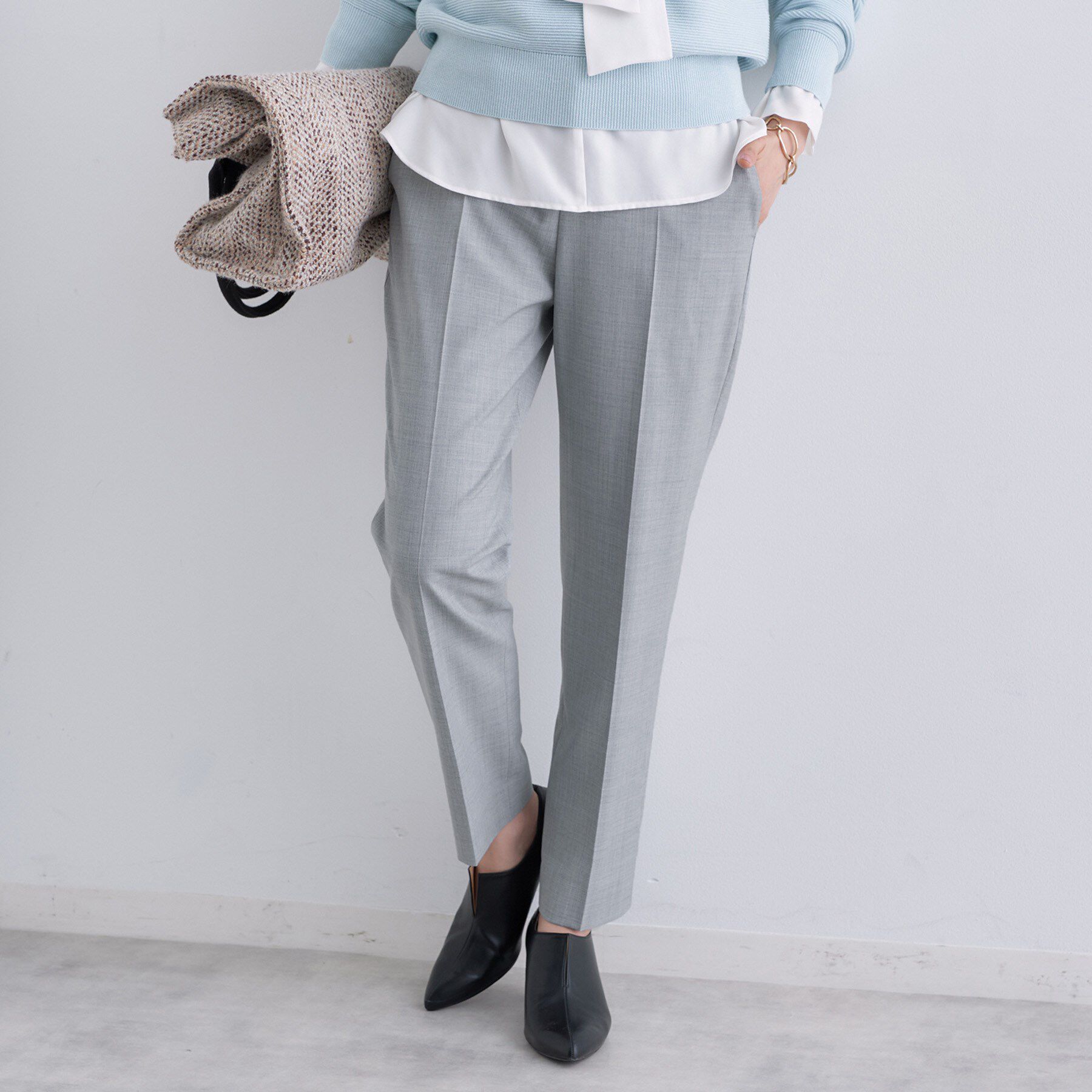 INDIVI「【褒められパンツ/ウール混】スティックパンツ」|その他|グレー(912)