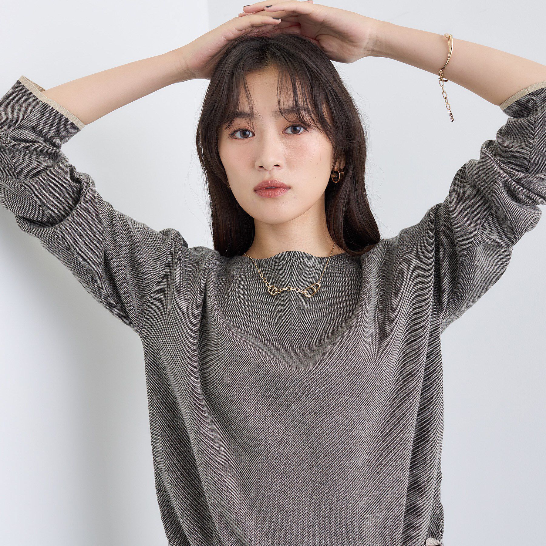 INDIVI「【洗える／SETUP可能】ジャカードボートネックニット」|ニット・セーター|