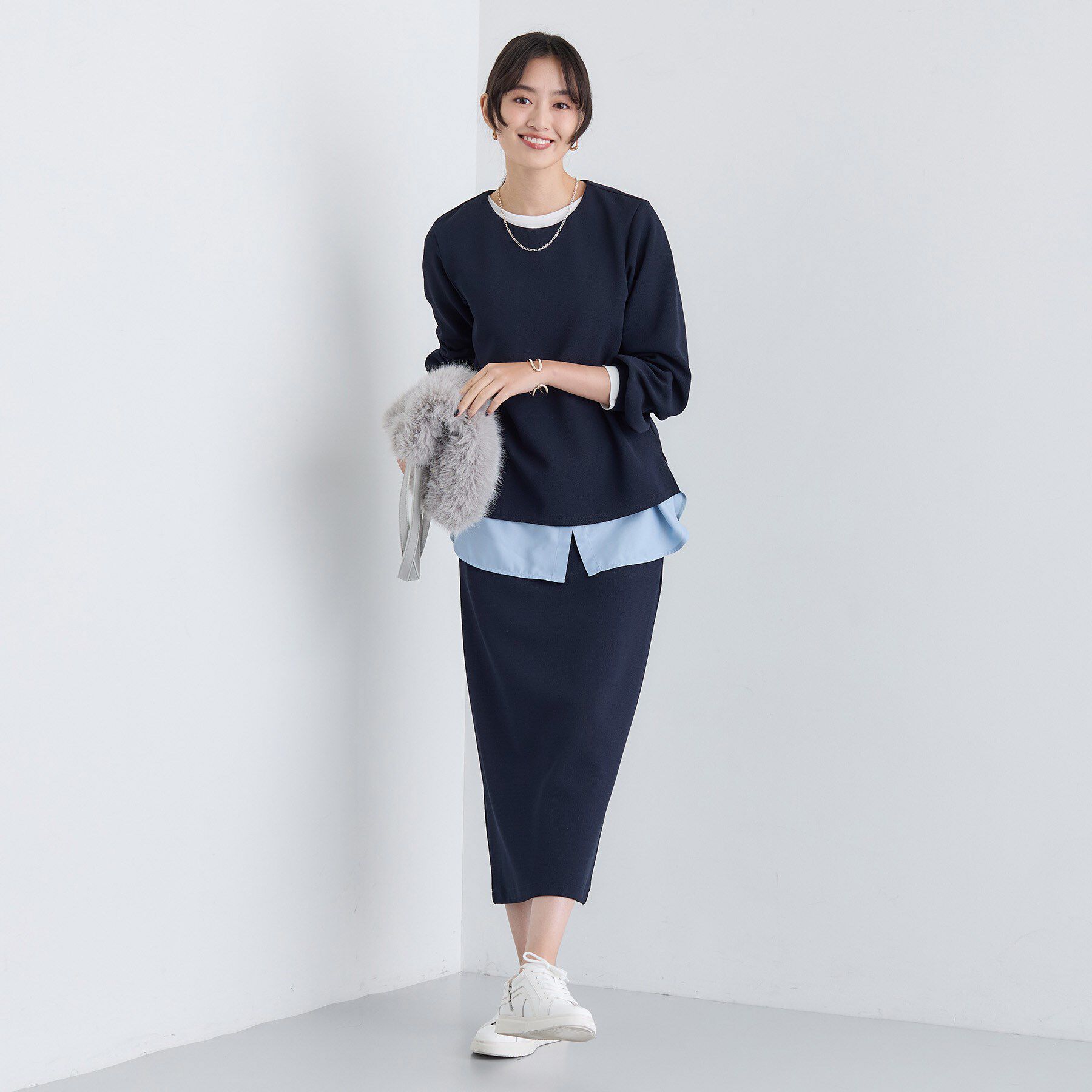 INDIVI「【SETUP可能／Iライン】ダンボールジャージスカート」|スカート|