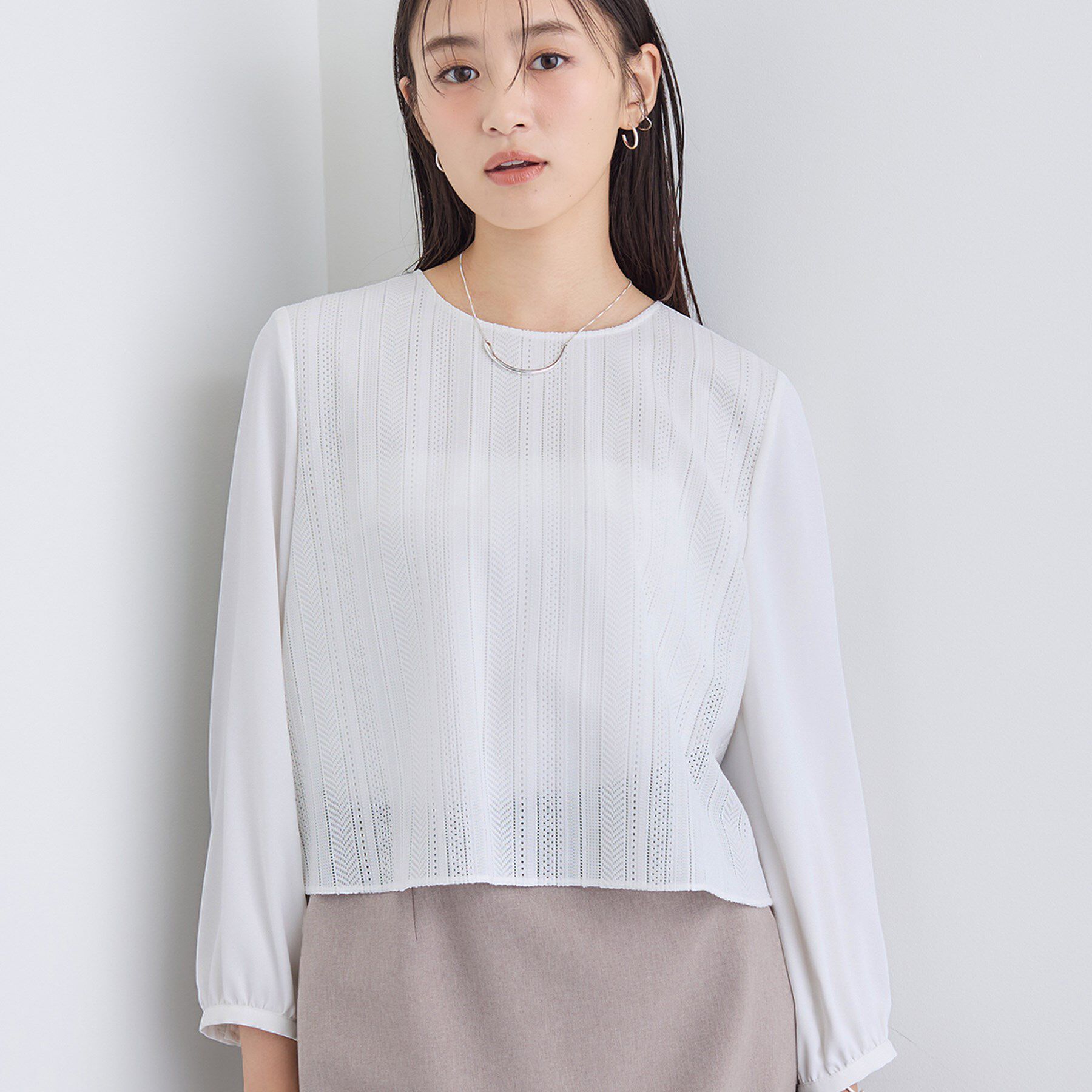 INDIVI「【オフィス／きれいめ】2WAYレース切り替えブラウス」|シャツ・ブラウス|