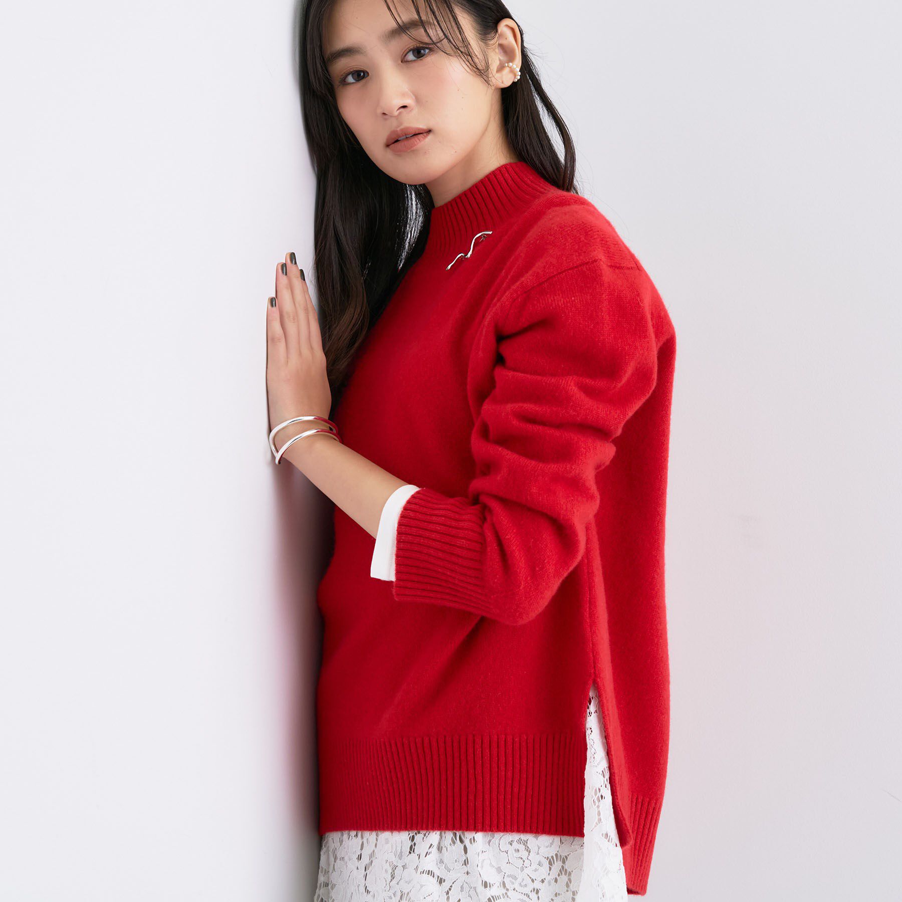 INDIVI「【冬ニット人気NO．1！／カシミヤ混】ミドルゲージハイネックニット」|ニット・セーター|