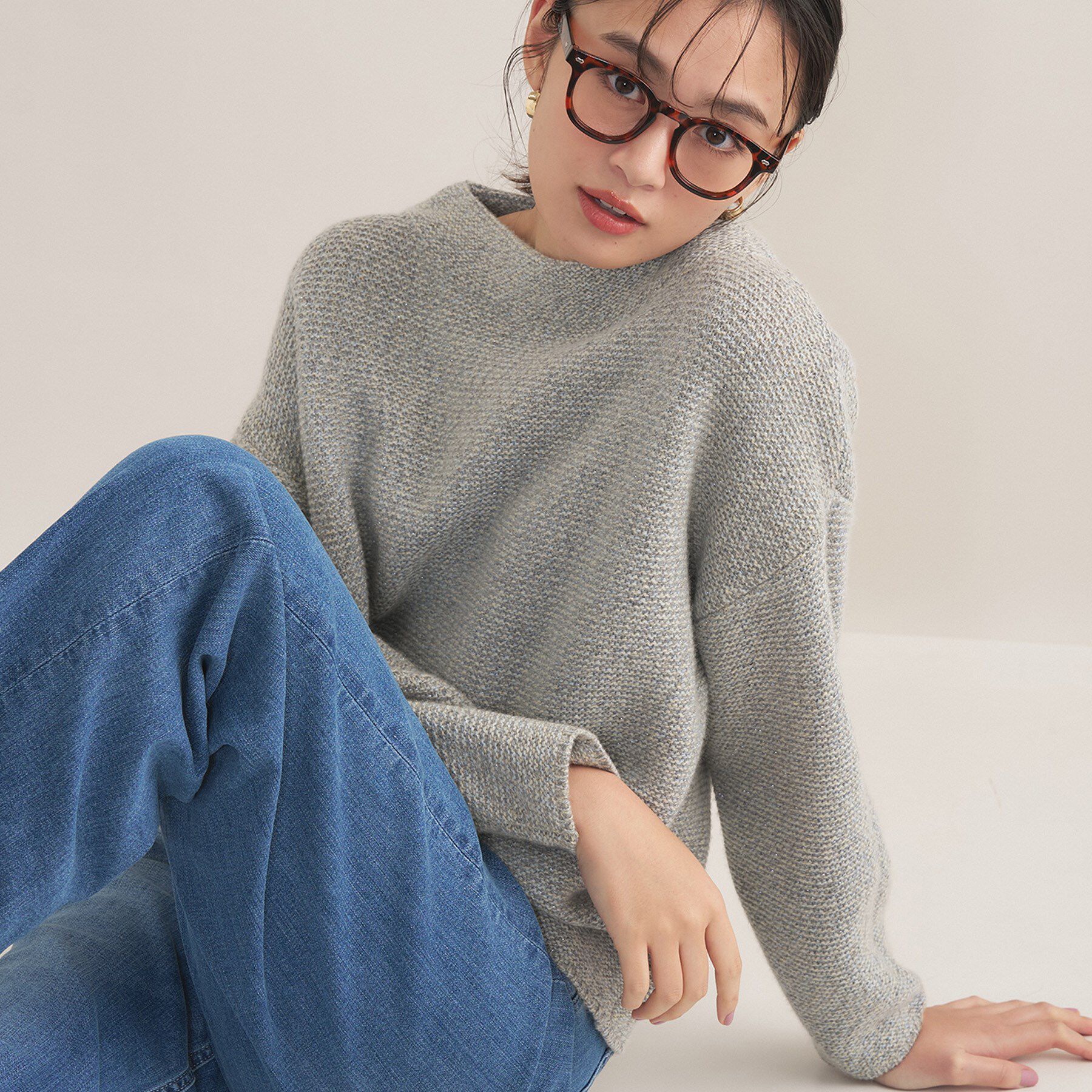 INDIVI「【洗える／大人ラメ】カラーMIXボトルネックニット」|ニット・セーター|ライトグリーン(42