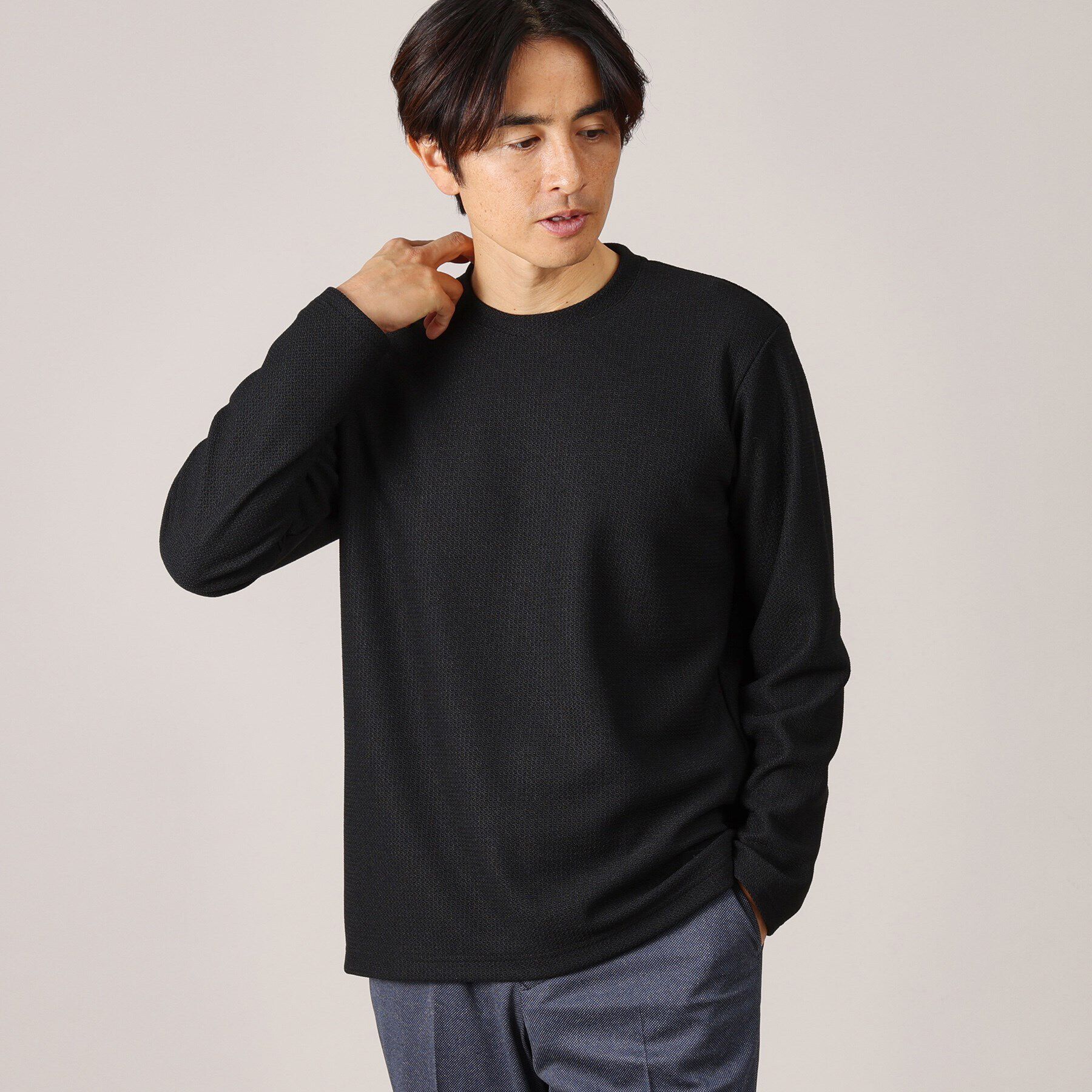 TAKEO KIKUCHI「尾州ラッセル プルオーバー」|Tシャツ・カットソー|ブラック(019)