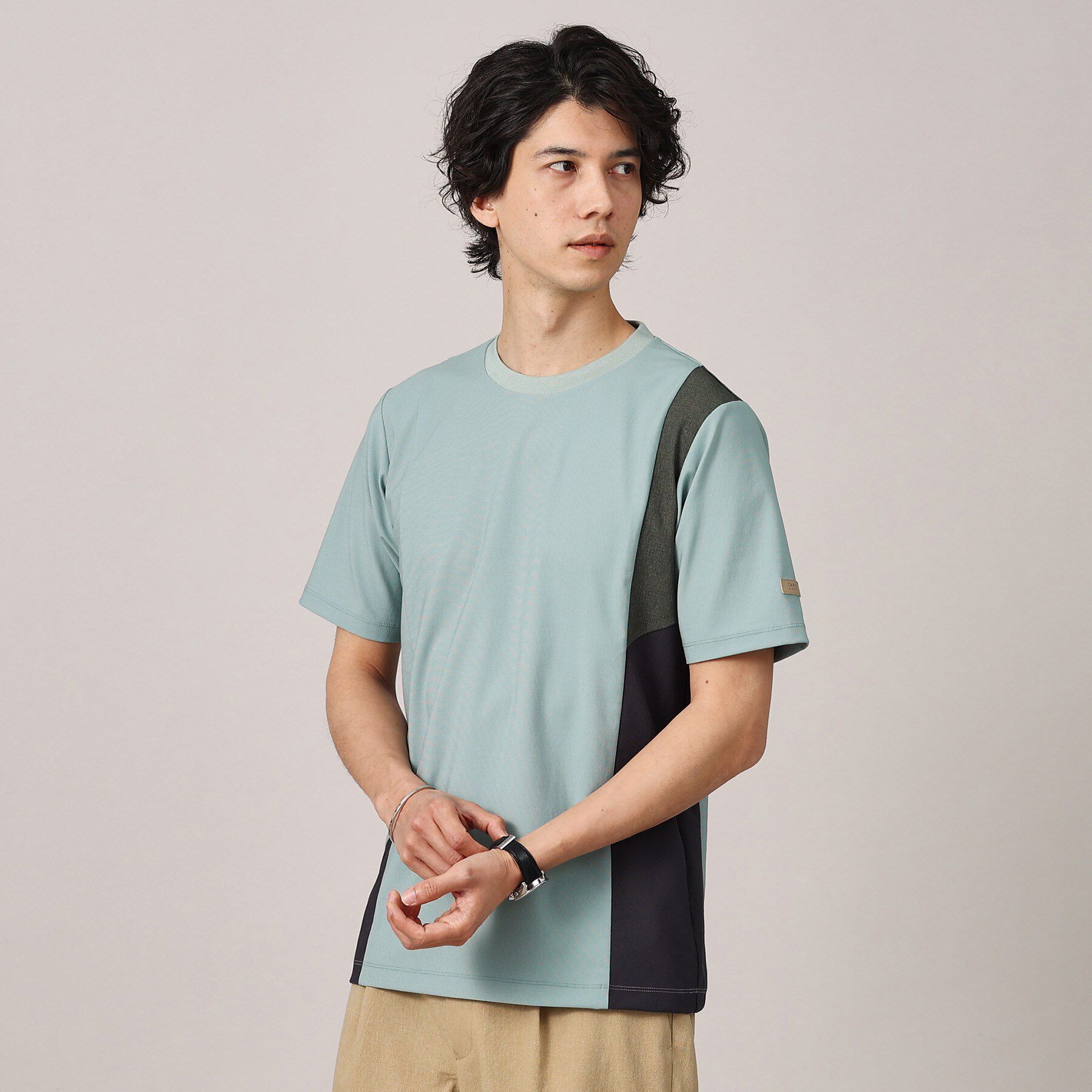 TAKEO KIKUCHI「【Sサイズ～】サイド切替え 半袖カットソー」|Tシャツ・カットソー|ミントグリーン(52