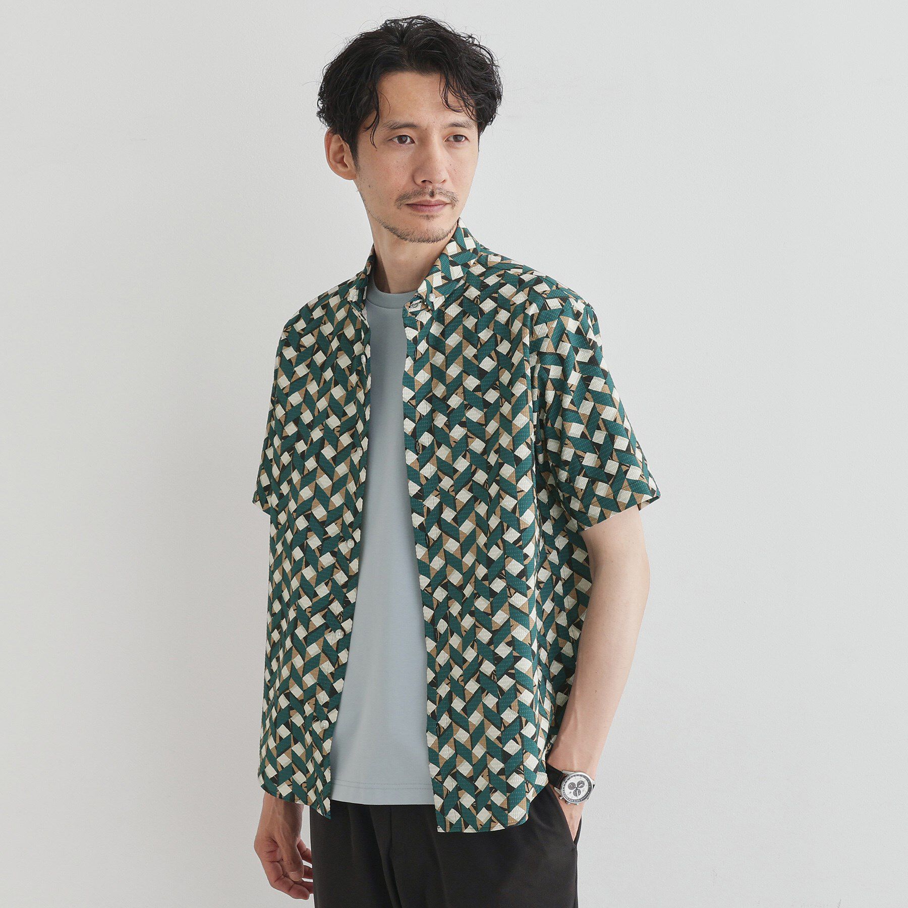 TAKEO KIKUCHI「【COOL CITY WEAR】籠目アート柄 サッカーシャツ /通気性」|シャツ・ブラウス|