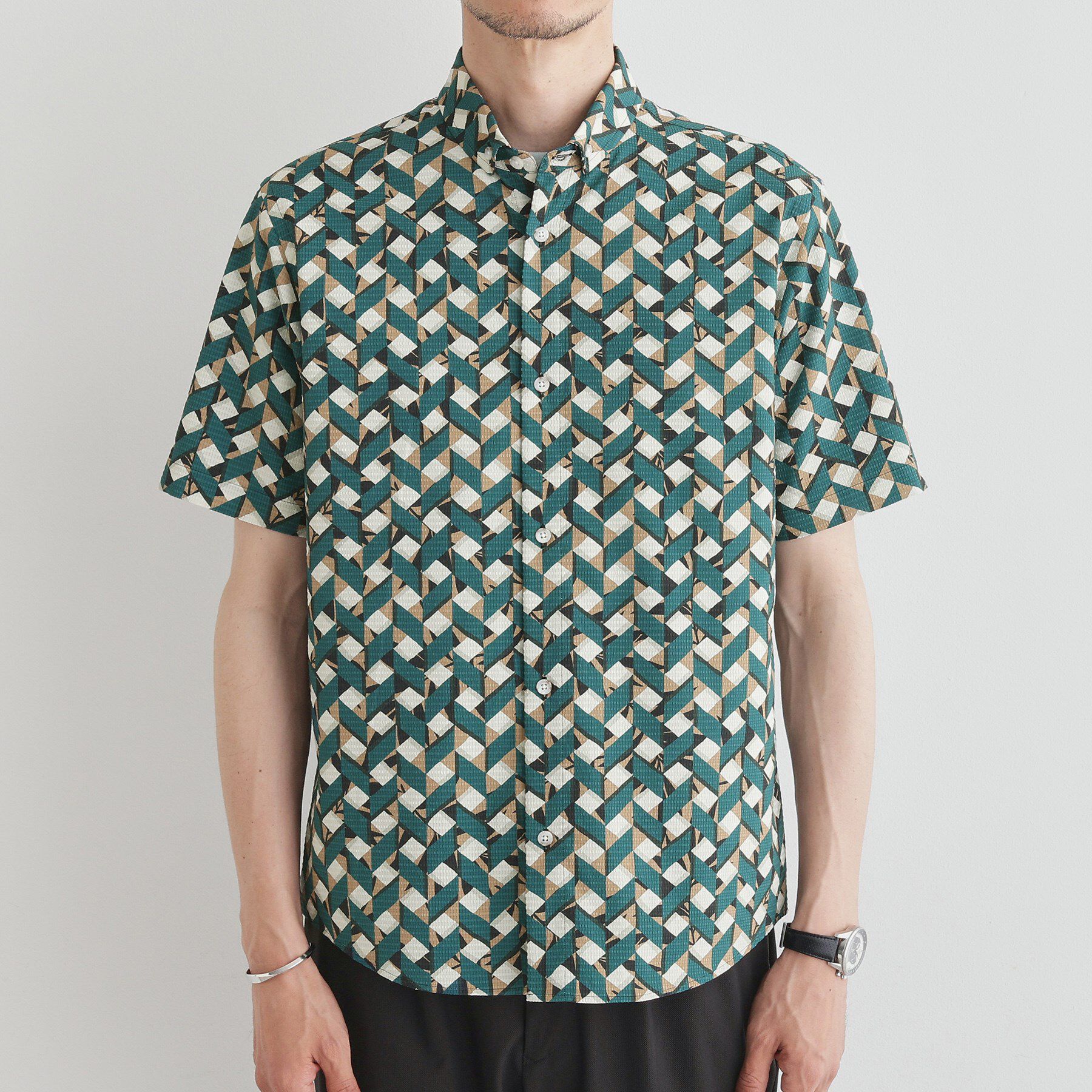 TAKEO KIKUCHI「【COOL CITY WEAR】籠目アート柄 サッカーシャツ /通気性」|シャツ・ブラウス|