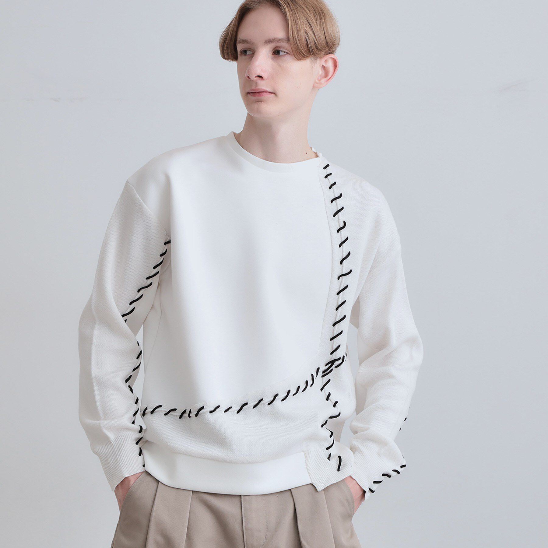 tk.TAKEO KIKUCHI「コードステッチダンボールカットソー」|Tシャツ・カットソー|ホワイト(001)