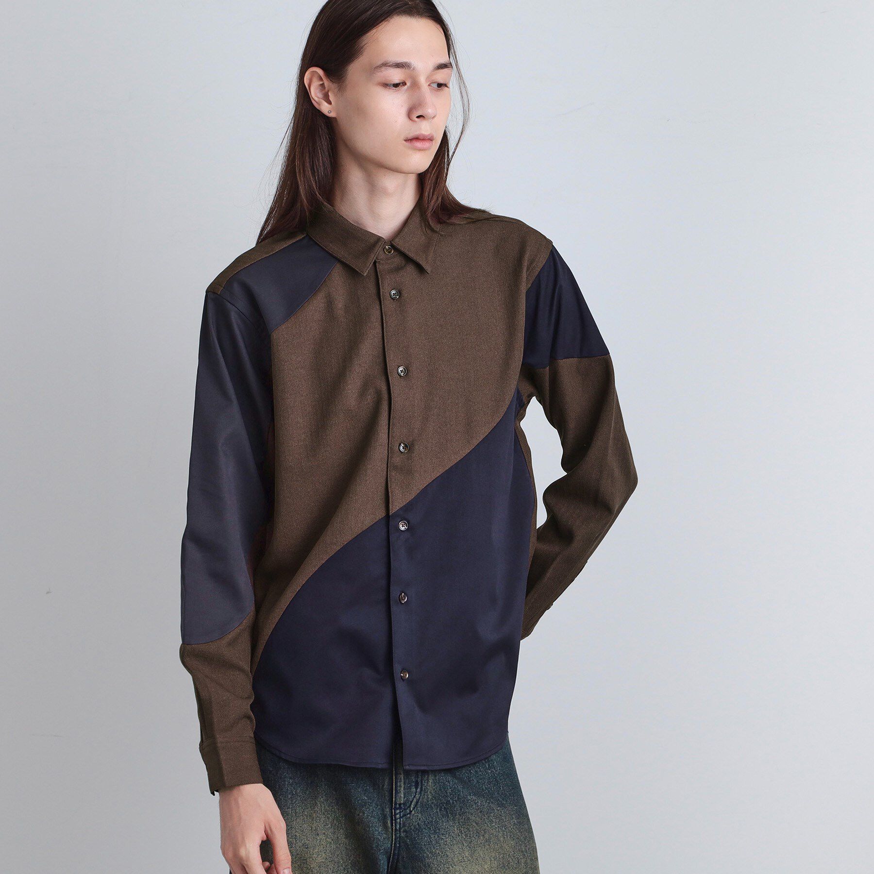 tk.TAKEO KIKUCHI「ヘリンボーンカーブスイッチシャツ」|シャツ・ブラウス|ブラウン(044)