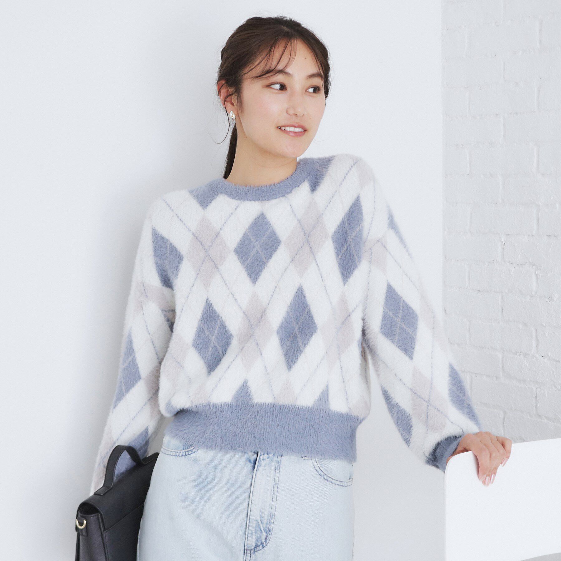 index「アーガイルチェックフェザーニット【洗濯機洗い可】」|ニット・セーター|ブルー(291)