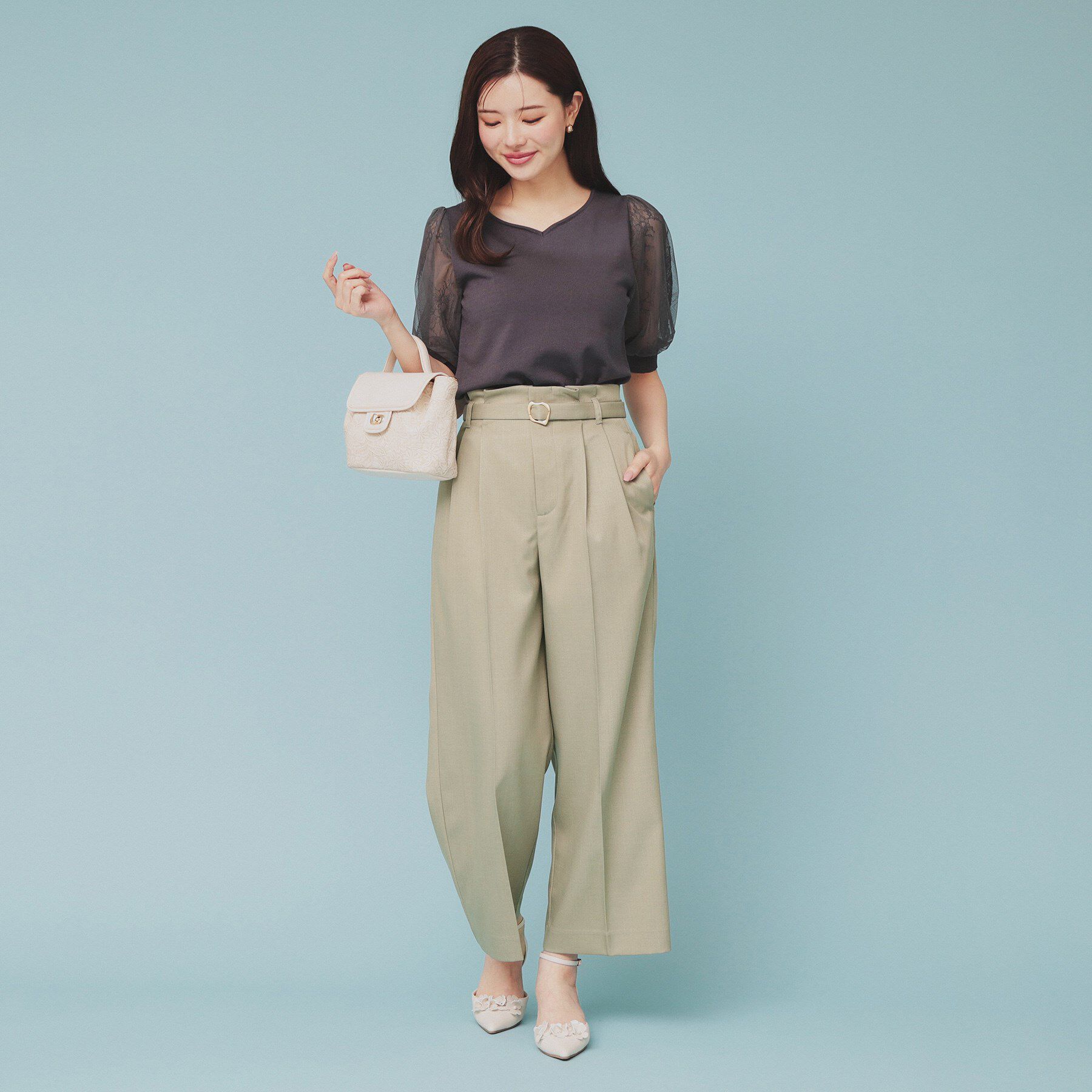 index「ベルト付ストレッチワイドパンツ【防シワ/イージーアイロン/洗濯機洗い可】」|その他|