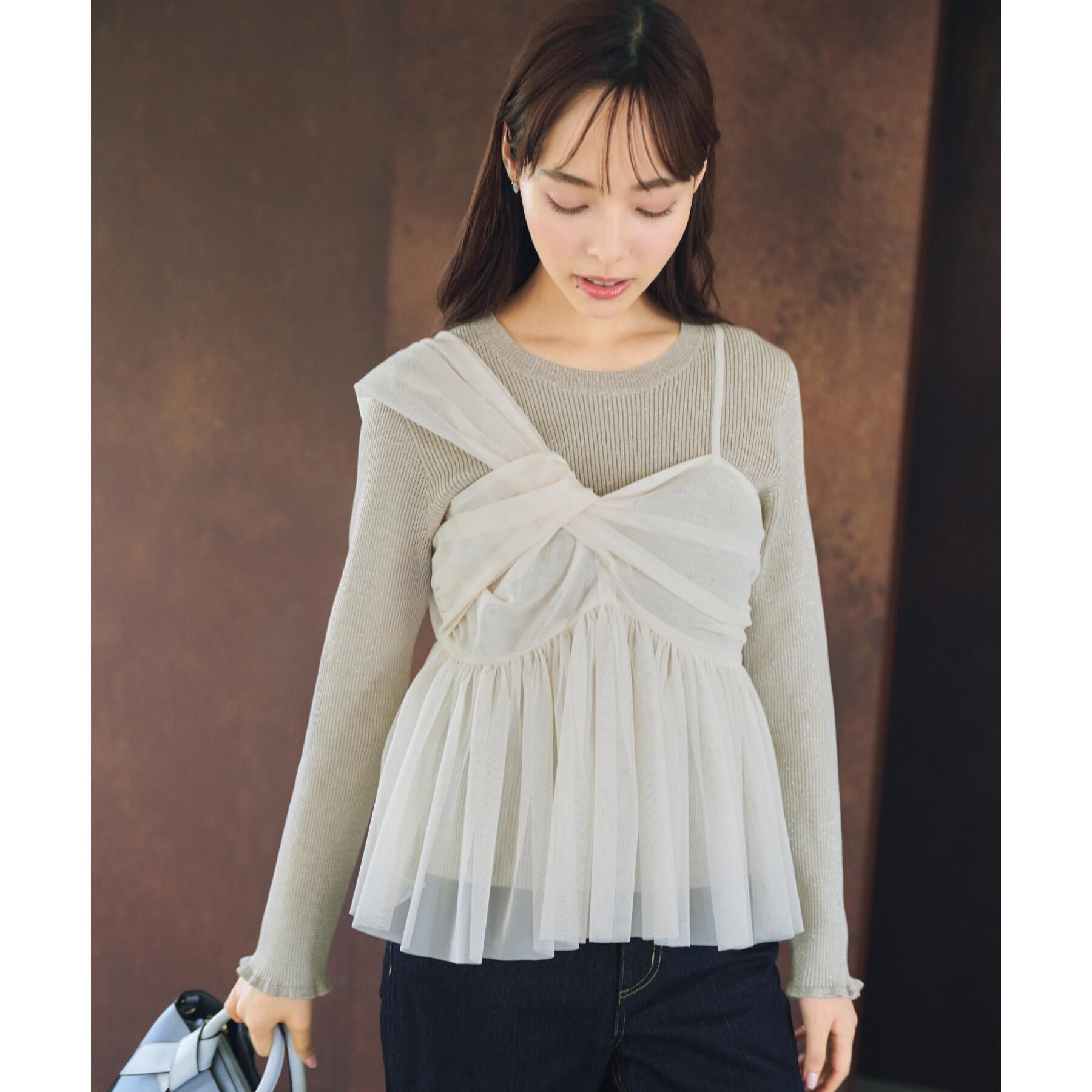 index「《ツインセット》チュールキャミ&times;ラメリブニット【洗濯機OK】」|ニット・セーター|