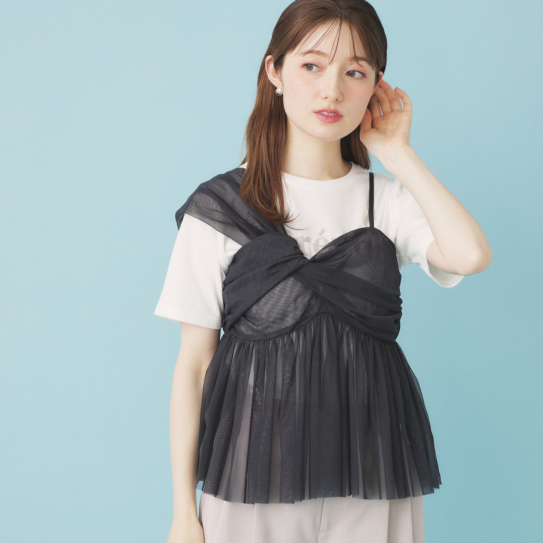 index「《ツインセット》チュールキャミ&times;ラメリブニット【洗濯機OK】」|ニット・セーター|