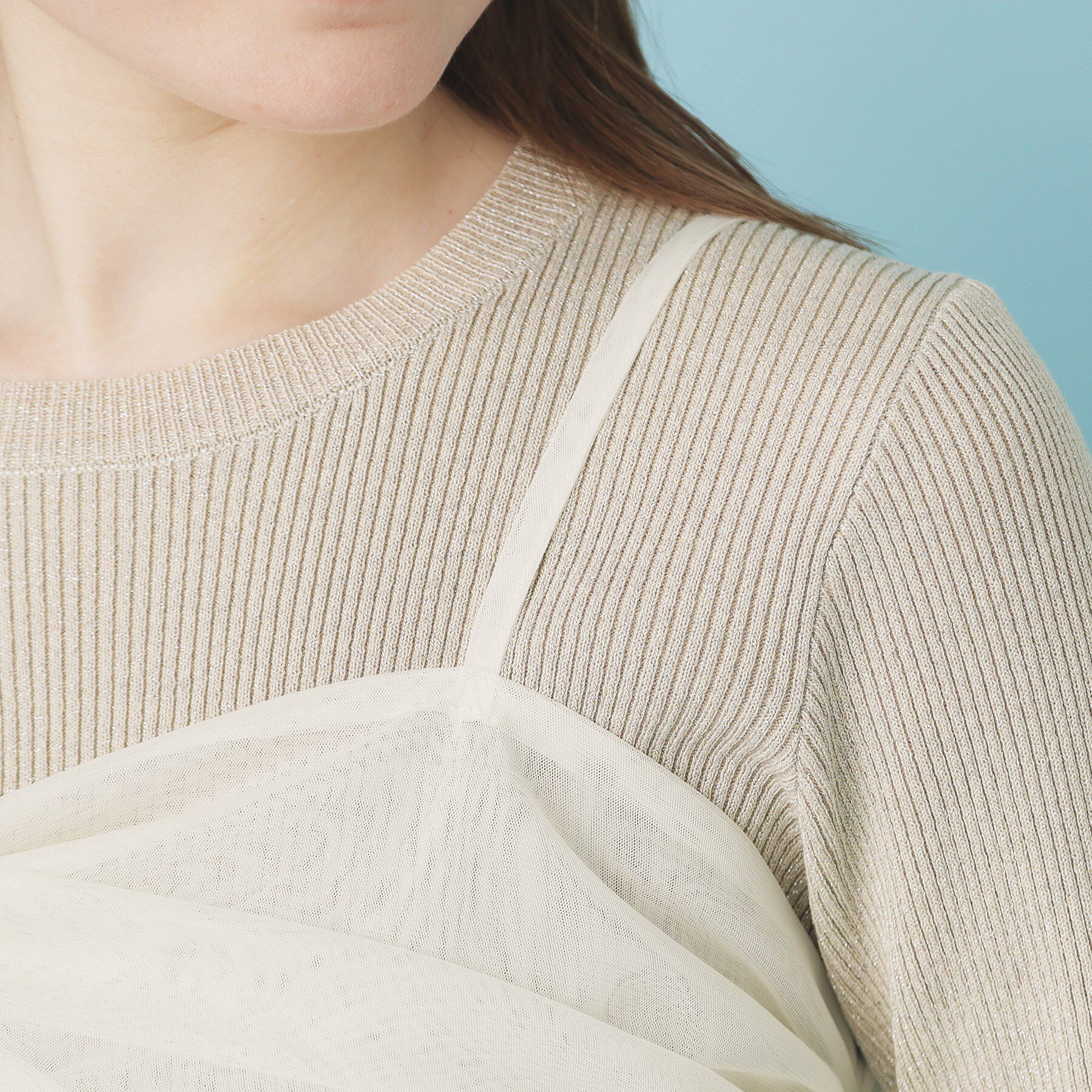 index「《ツインセット》チュールキャミ&times;ラメリブニット【洗濯機OK】」|ニット・セーター|