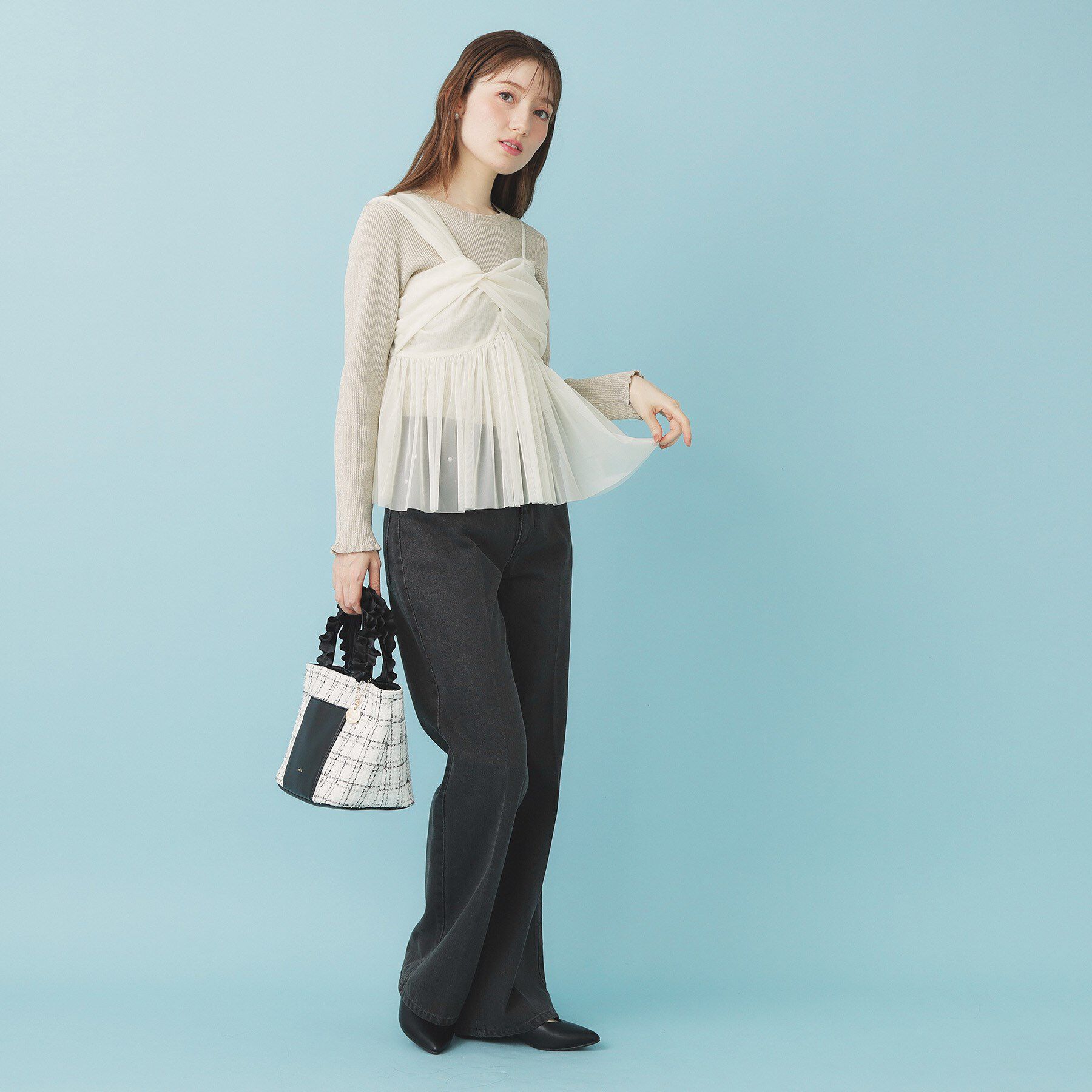 index「《ツインセット》チュールキャミ&times;ラメリブニット【洗濯機OK】」|ニット・セーター|