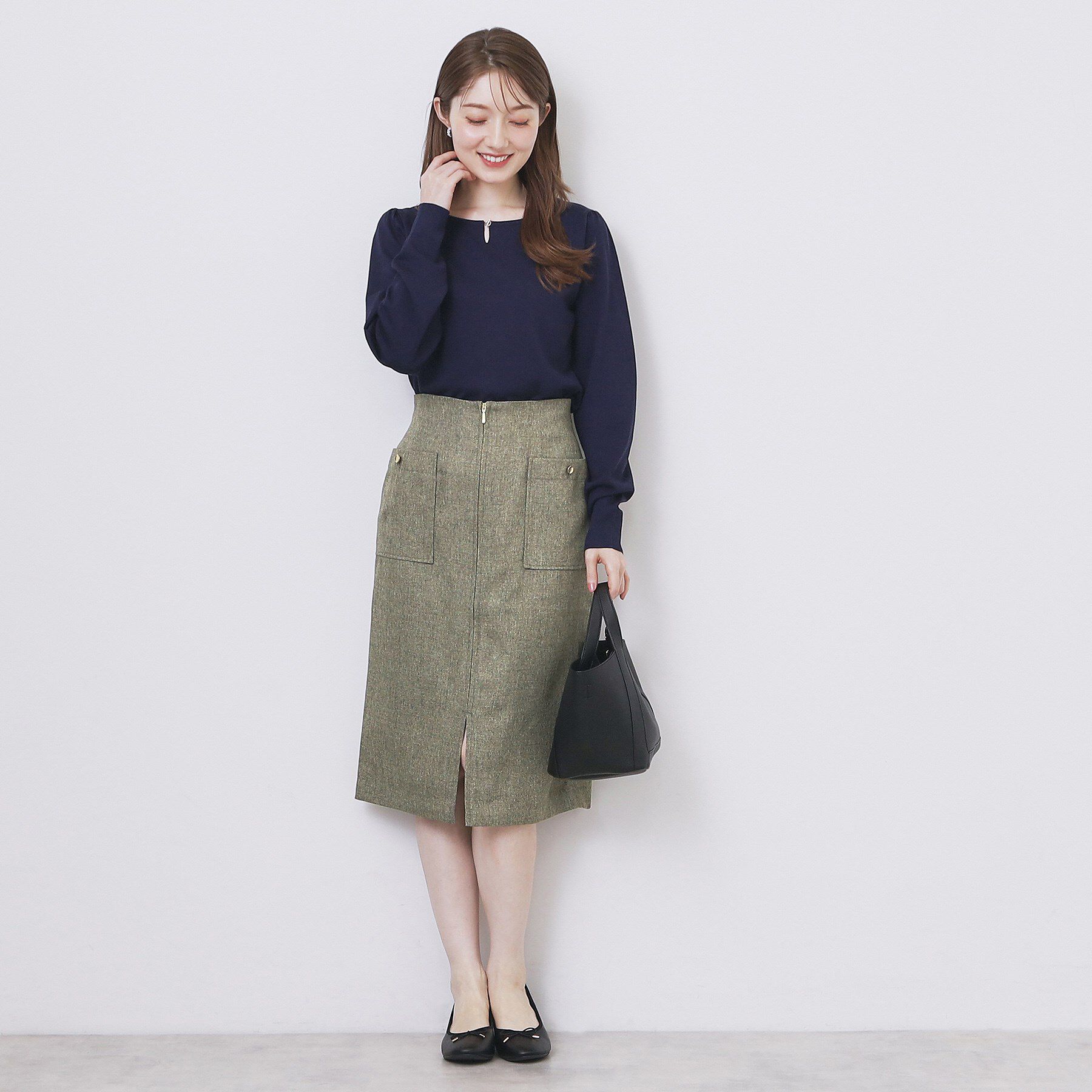 index「ツイード調フロントジップタイトスカート【洗濯機OK/防シワ】」|スカート|