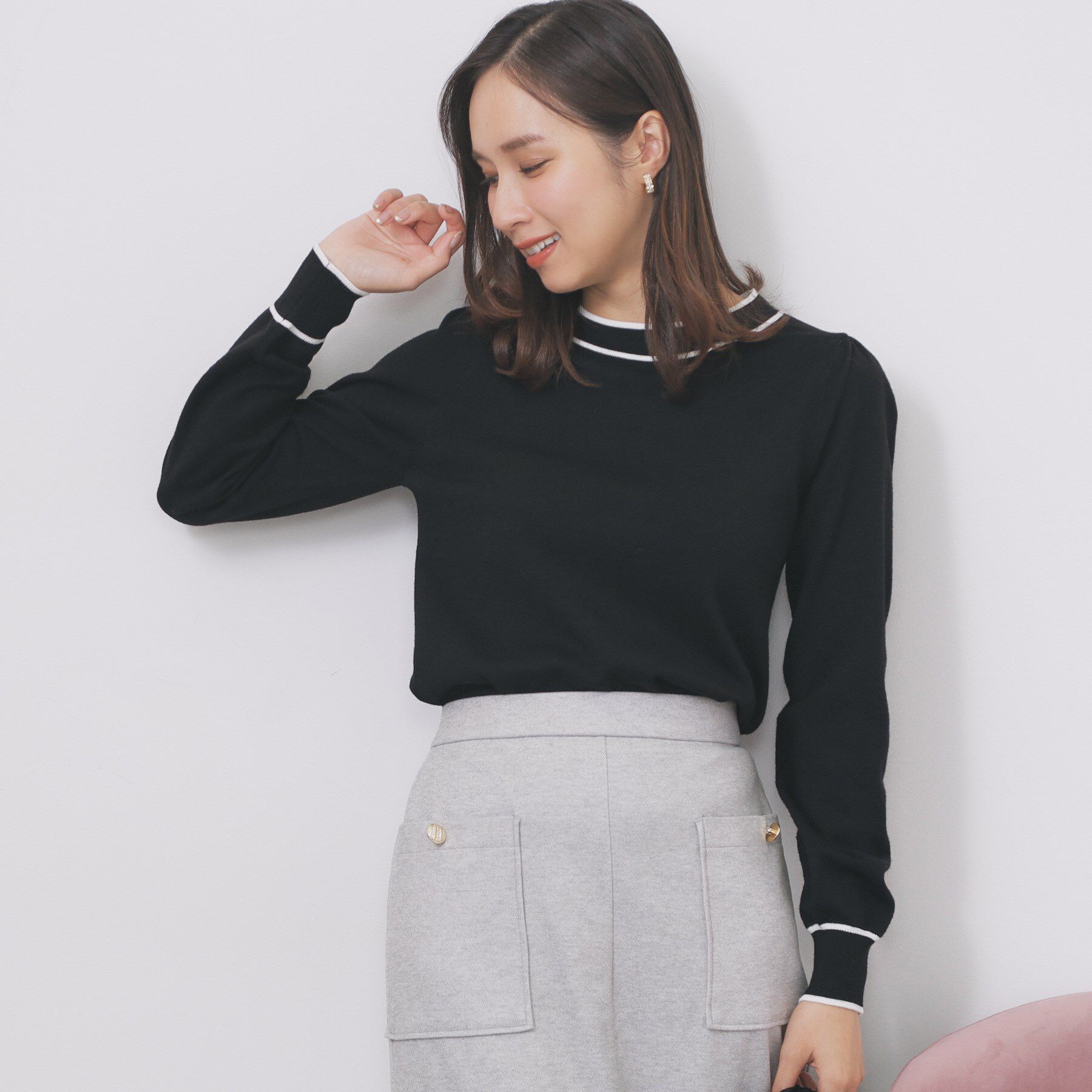 index「サイドリボンバイカラーニット【洗濯機OK】」|ニット・セーター|