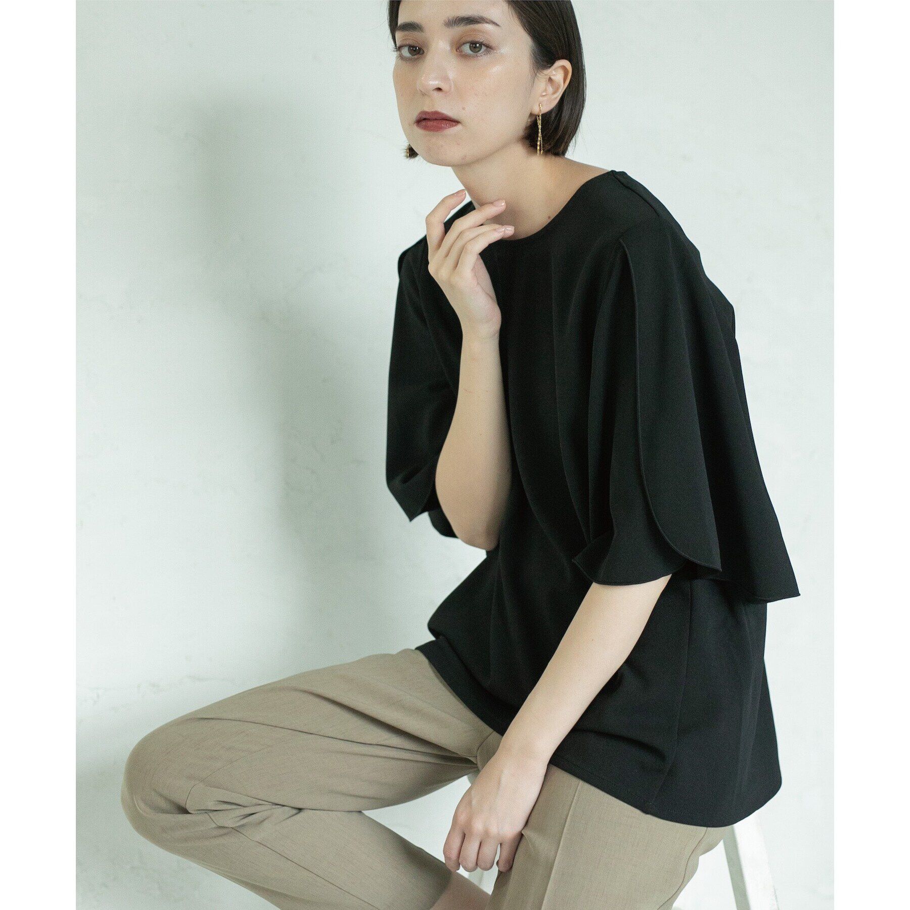 OPAQUE.CLIP「UV チューリップスリーブトップス【吸水速乾/洗濯機洗い可】」|Tシャツ・カットソー|ブラック(019)