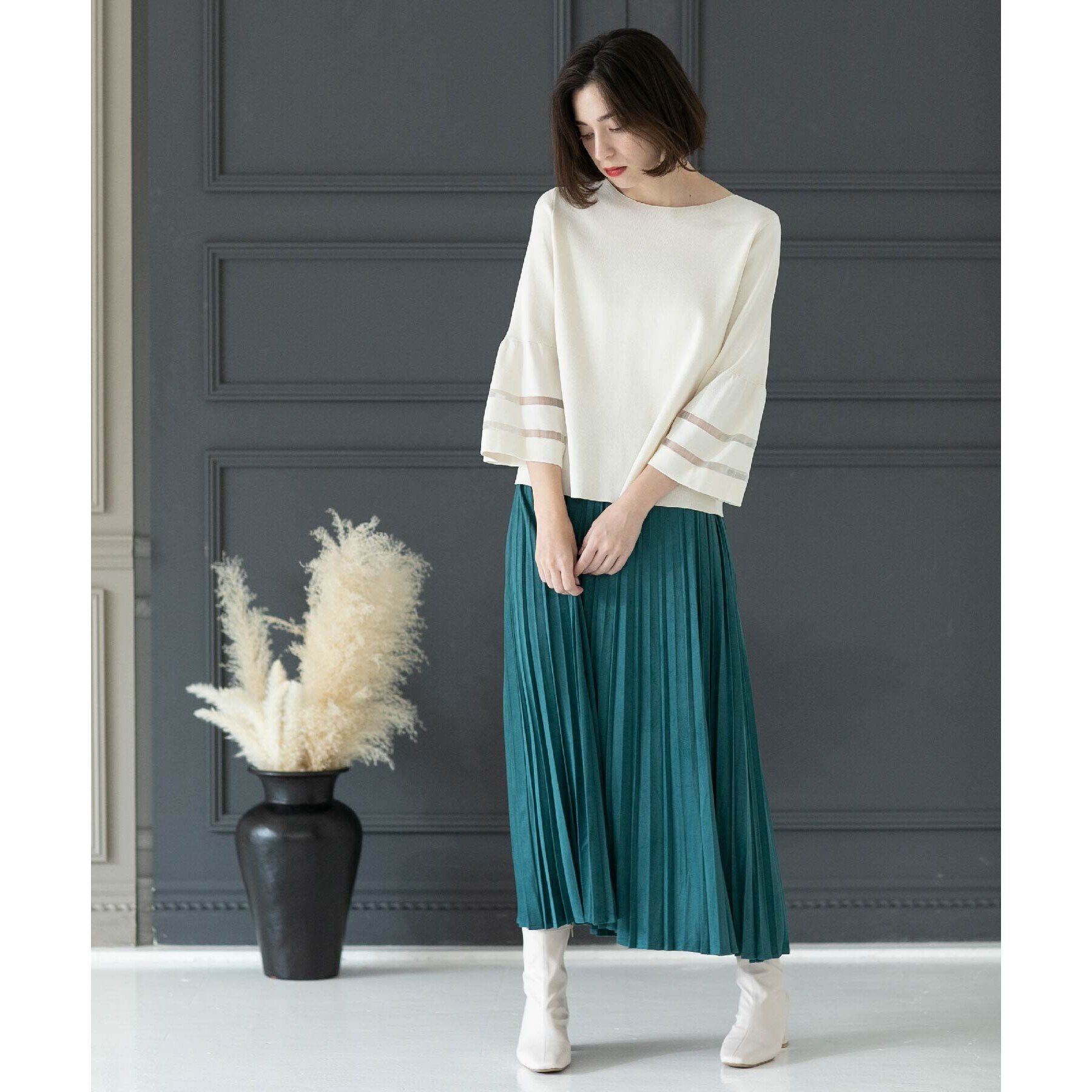 OPAQUE.CLIP「UV シアーフレアスリーブニット【抗ピル/洗濯機洗い可】」|ニット・セーター|