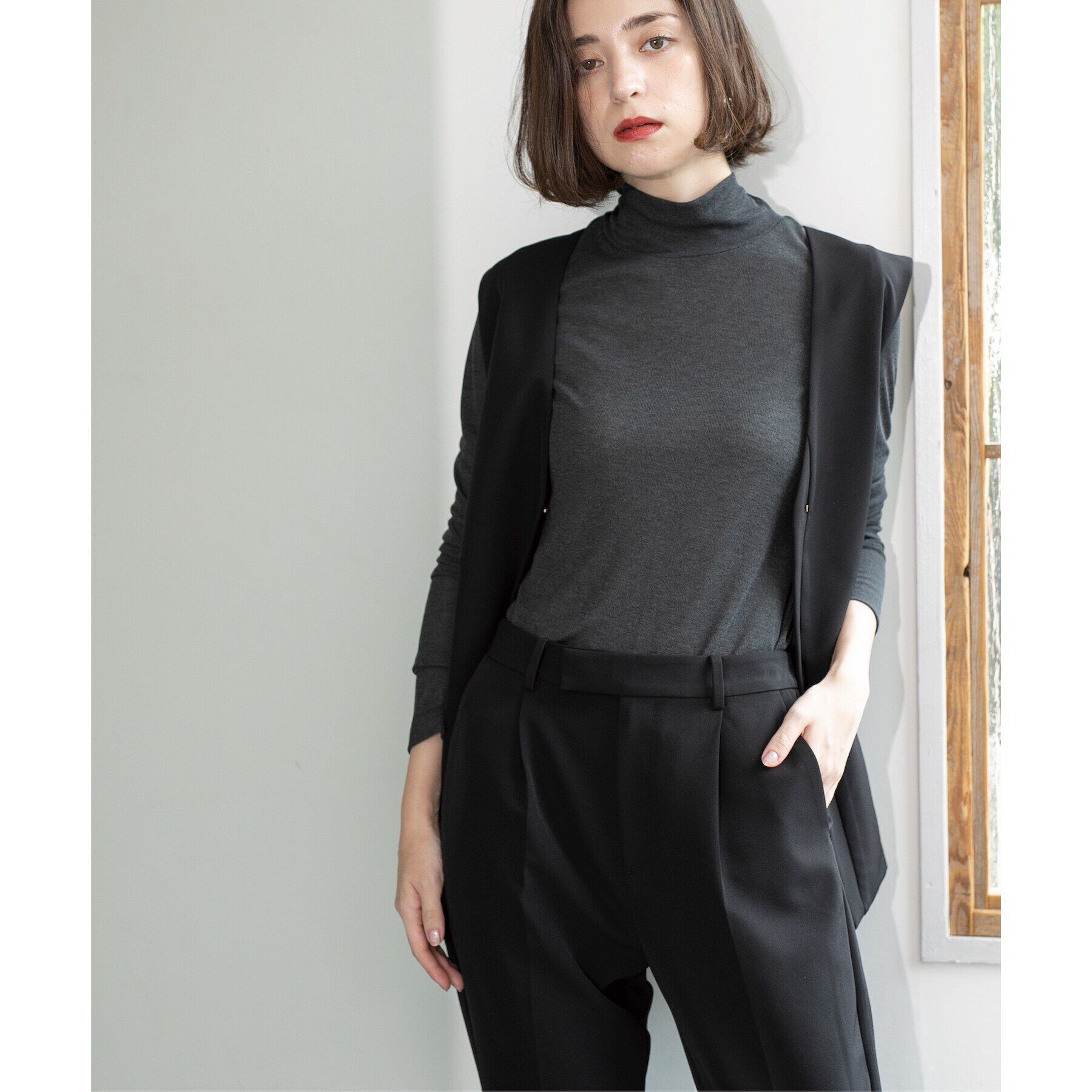 OPAQUE.CLIP「シアーガーゼハイネックカットソー／ネオサーモ【吸湿発熱/洗濯機洗い可】」|Tシャツ・カットソー|