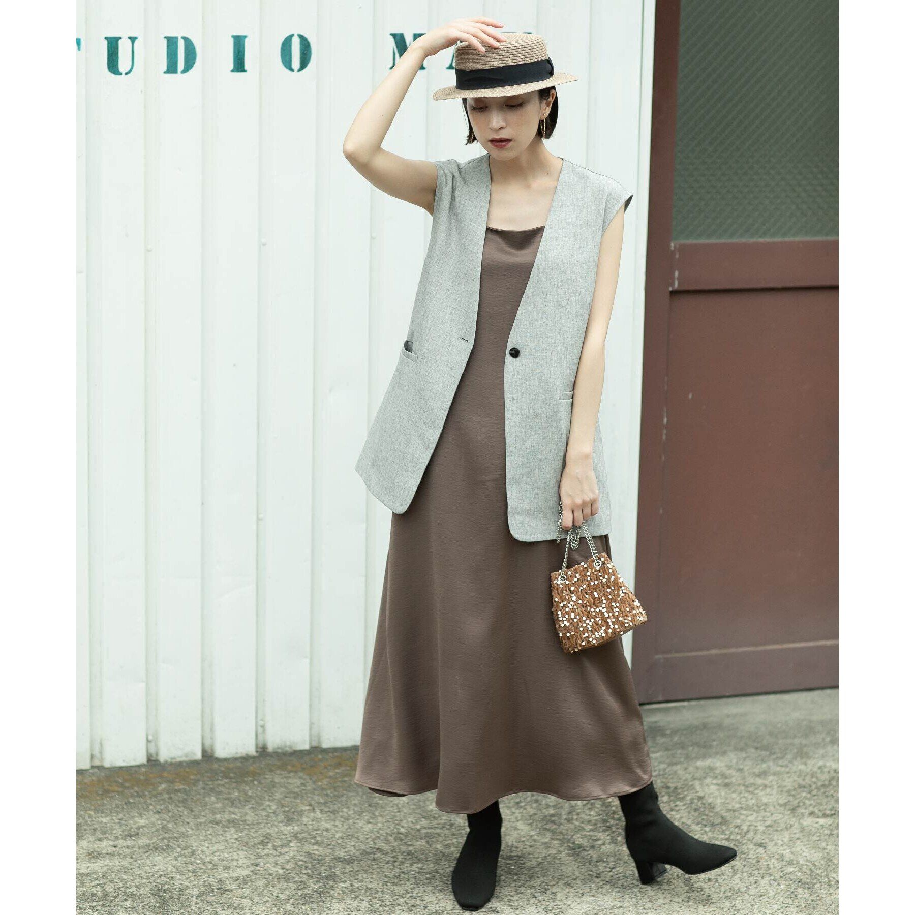 OPAQUE.CLIP「麻混ノーカラージレ【洗濯機洗い可】」|ベスト・ジレ|