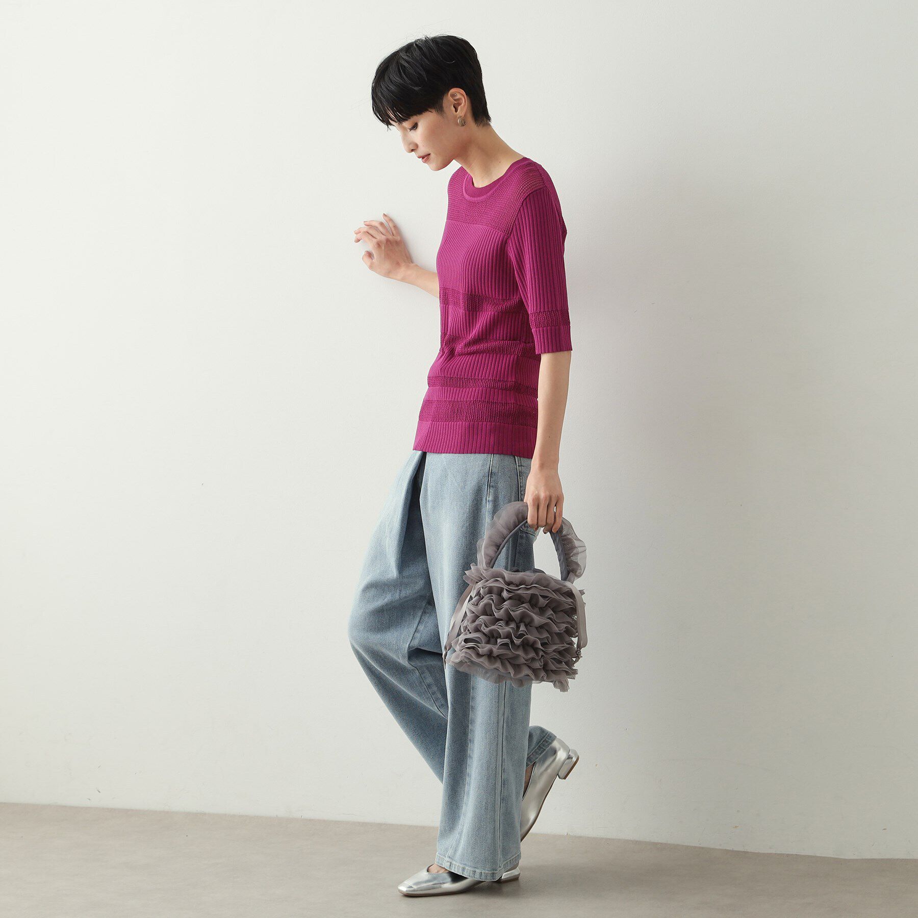 OPAQUE.CLIP「メッシュ&times;リブニット【洗濯機洗い可/抗ピル】」|ニット・セーター|