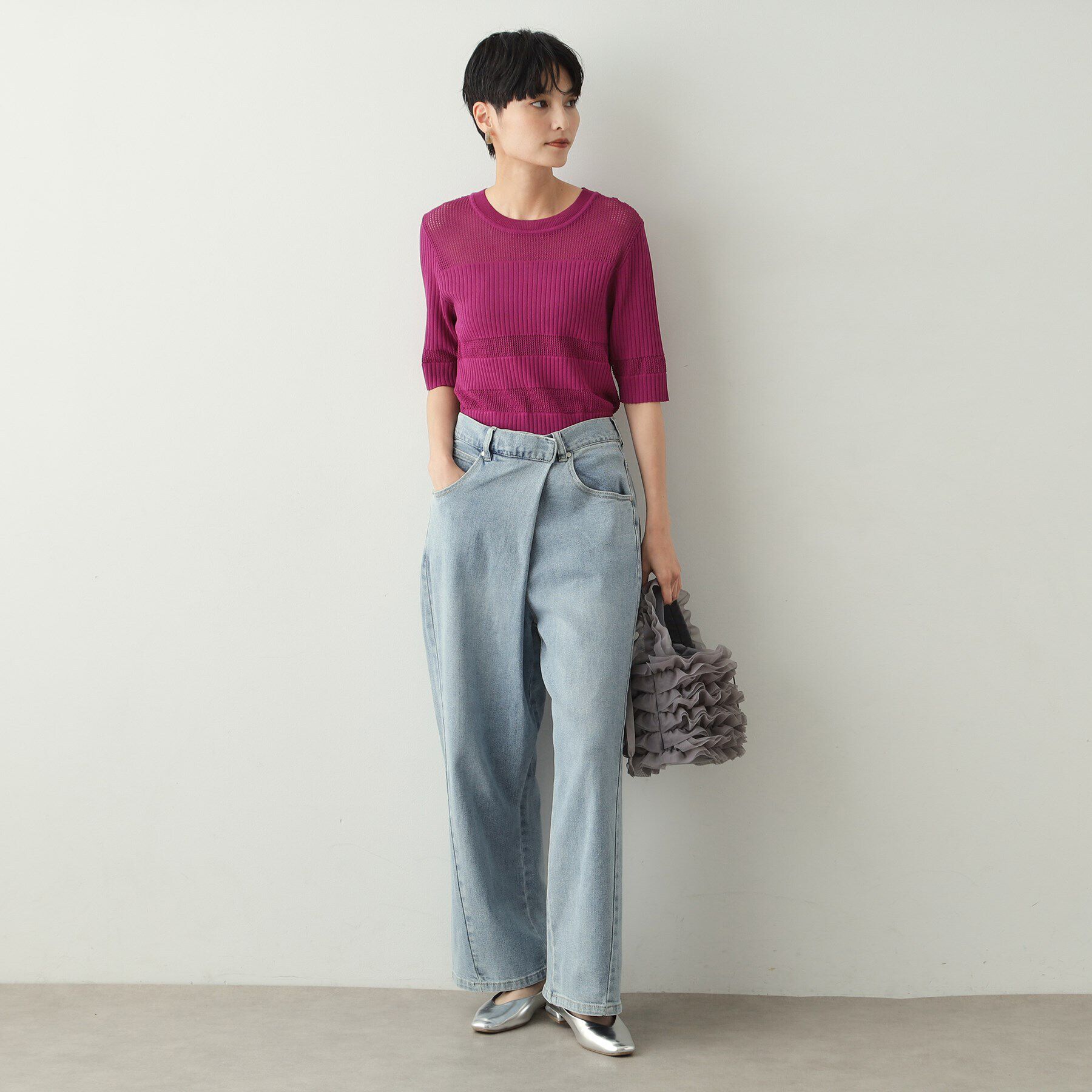 OPAQUE.CLIP「メッシュ&times;リブニット【洗濯機洗い可/抗ピル】」|ニット・セーター|