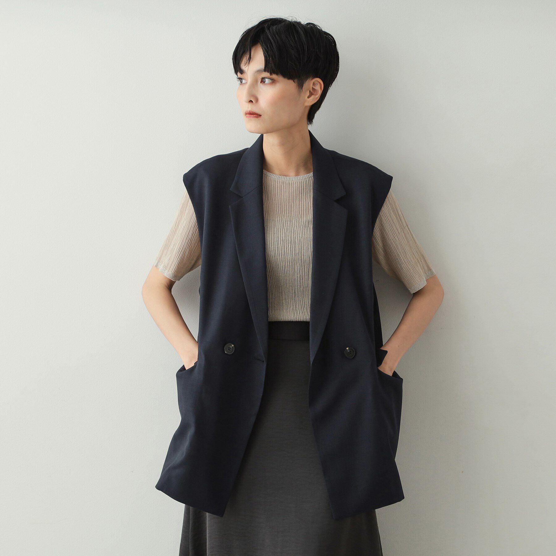 OPAQUE.CLIP「《美人百花掲載》テーラードダブルジレ【洗濯機洗い可】」|ベスト・ジレ|