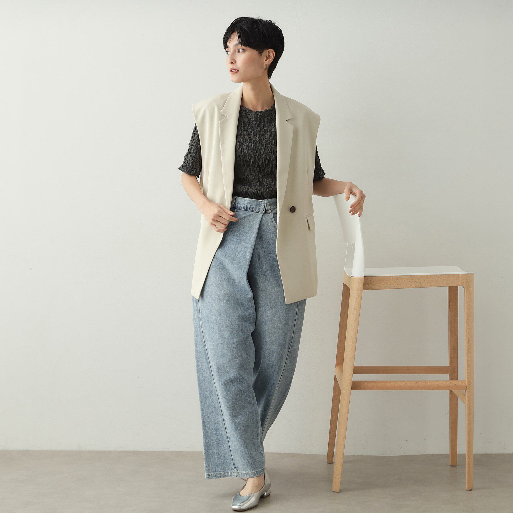 OPAQUE.CLIP「《美人百花掲載》テーラードダブルジレ【洗濯機洗い可】」|ベスト・ジレ|