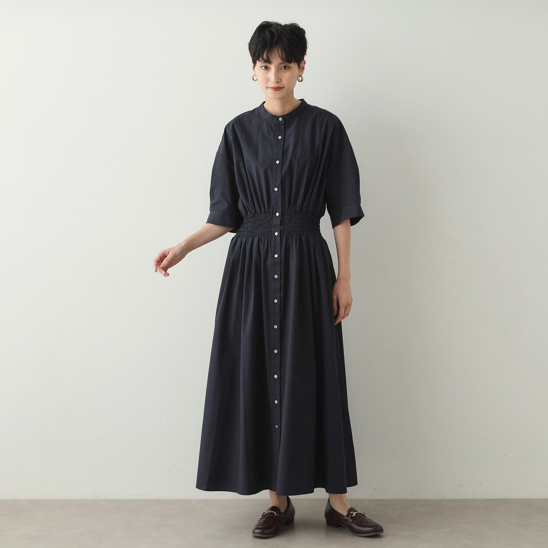 OPAQUE.CLIP「ウエストシャーリング シャツワンピース【洗濯機洗い可】」|ワンピース|