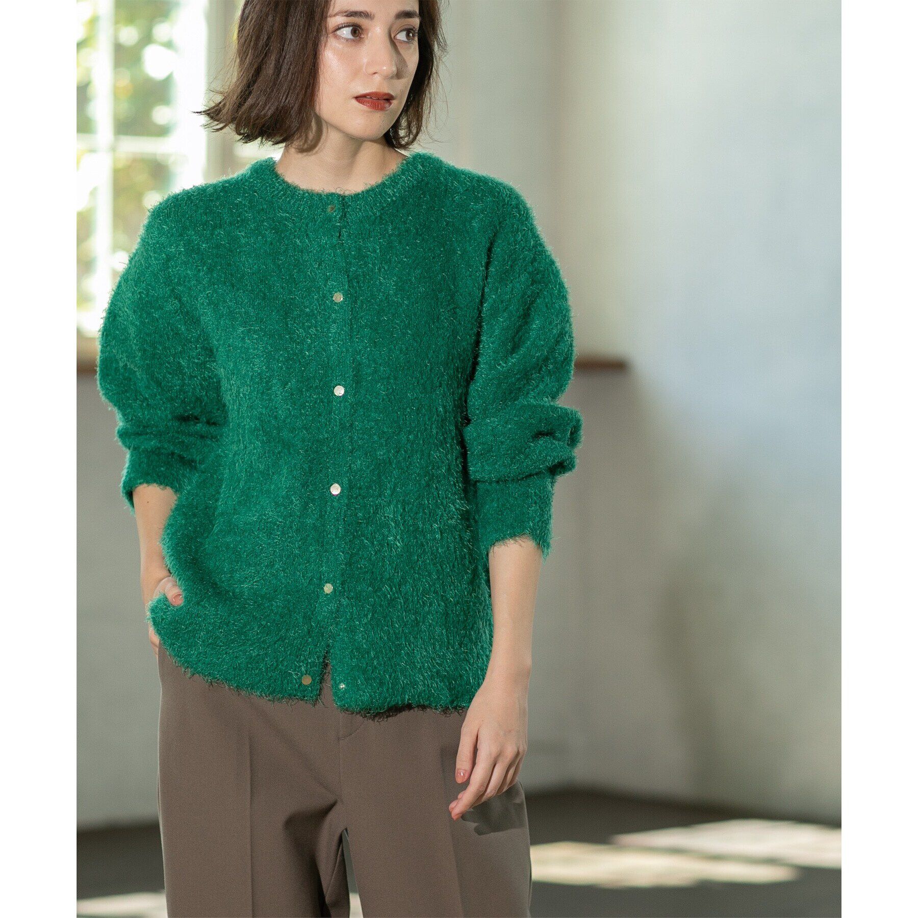 OPAQUE.CLIP「《BAILA掲載》シャギーニットミドルカーディガン【洗濯機洗い可】」|カーディガン|