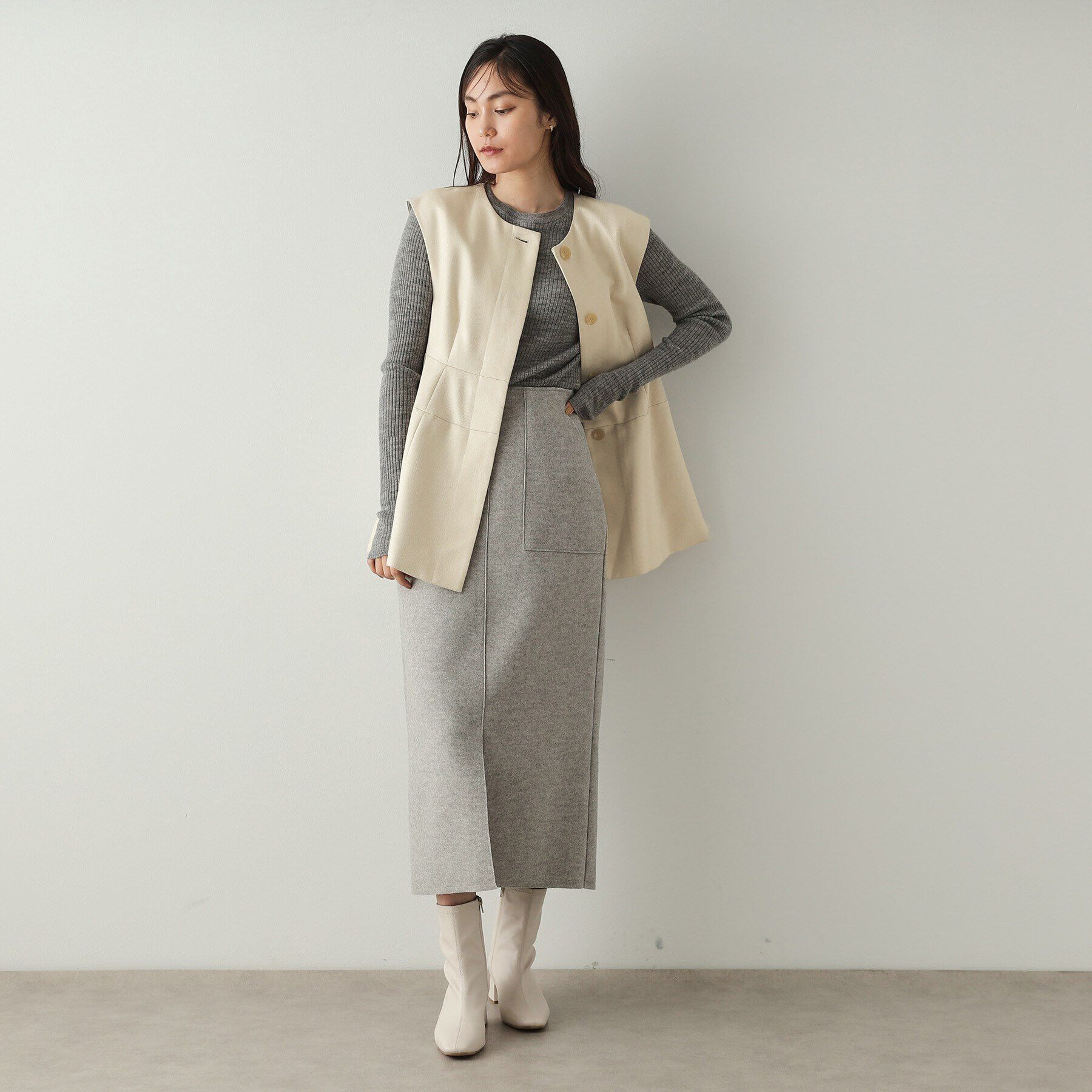 OPAQUE.CLIP「ウールライクペプラムジレ【洗濯機洗い可】」|ベスト・ジレ|