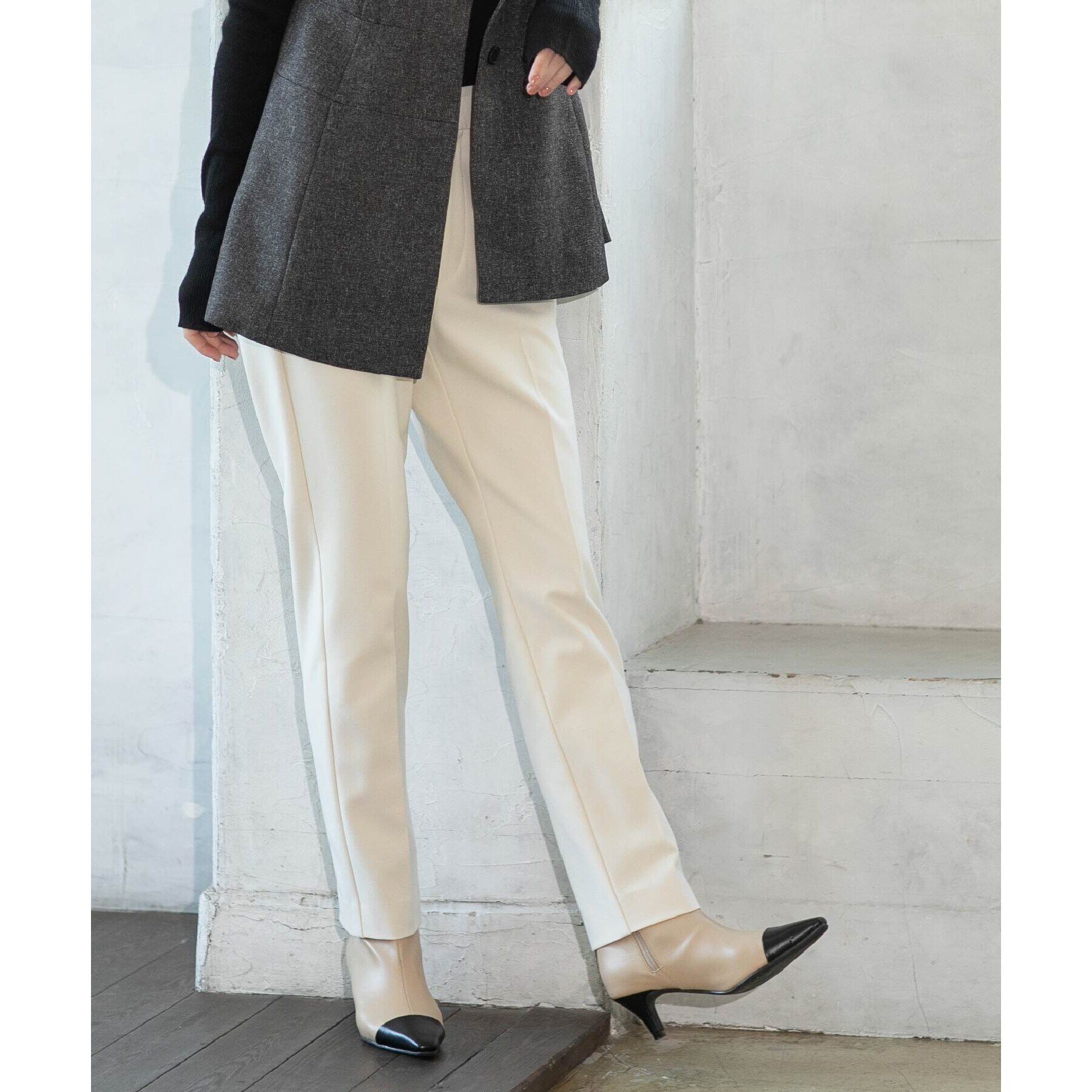 OPAQUE.CLIP「《SS-LLsize》着丈が選べる！裏起毛ストレッチスティックパンツ【蓄熱素材/洗濯機洗い可】」|その他|オフホワイト(003