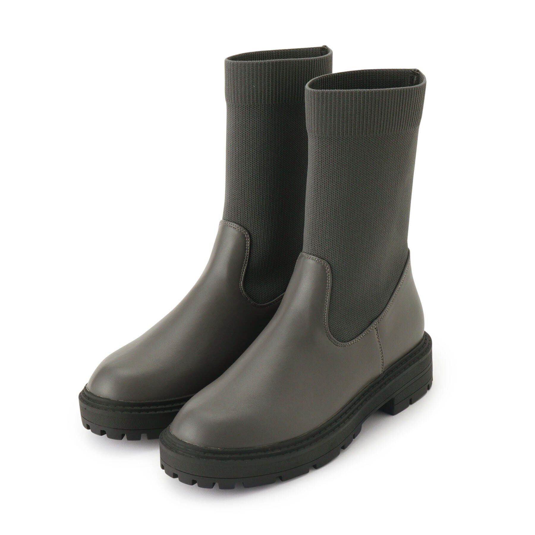 OPAQUE.CLIP「【抗菌防臭加工】厚底サイドゴアブーツ」|ショートブーツ|チャコールグレー(0