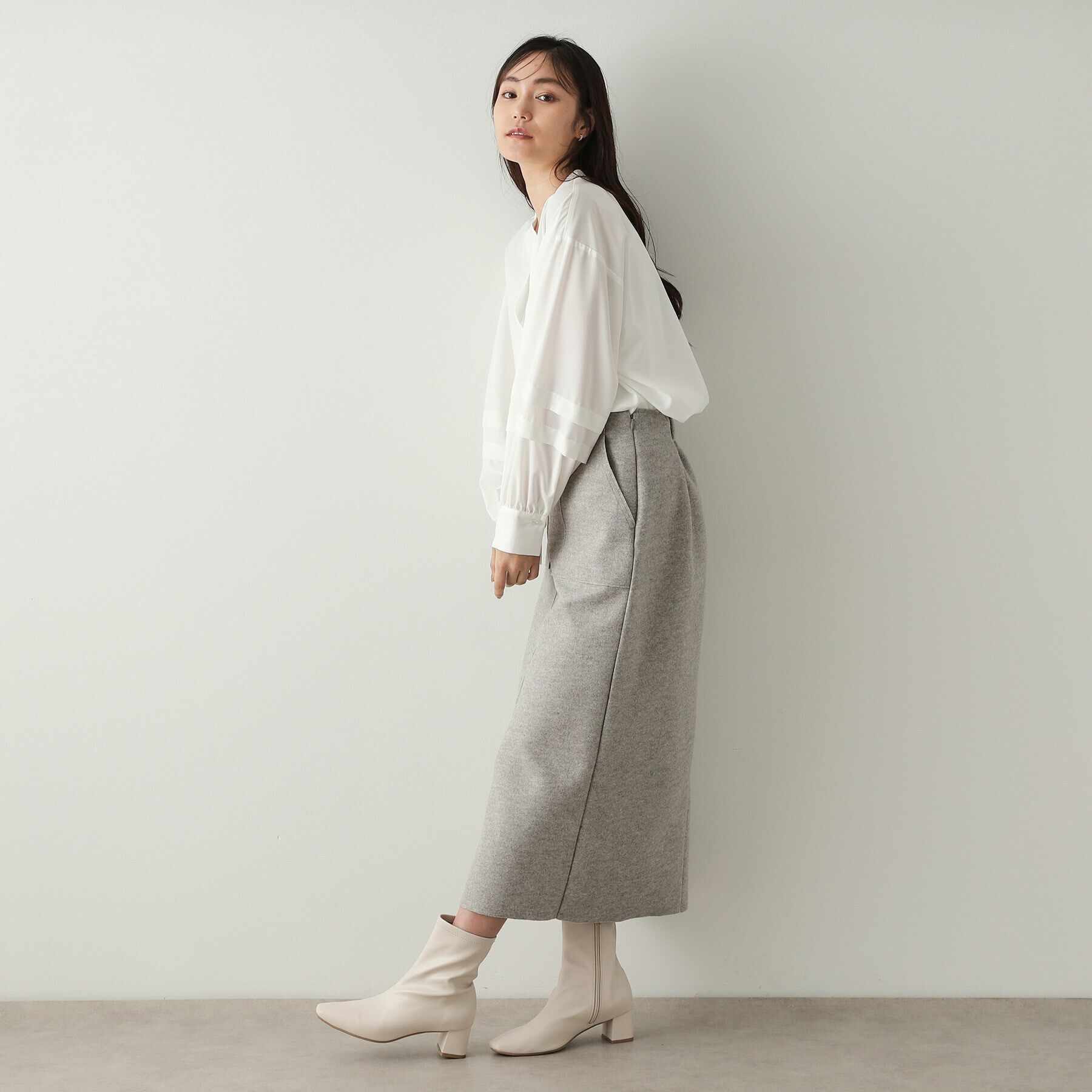 OPAQUE.CLIP「タックスリーブ スキッパーシャツ【洗濯機洗い可】」|シャツ・ブラウス|