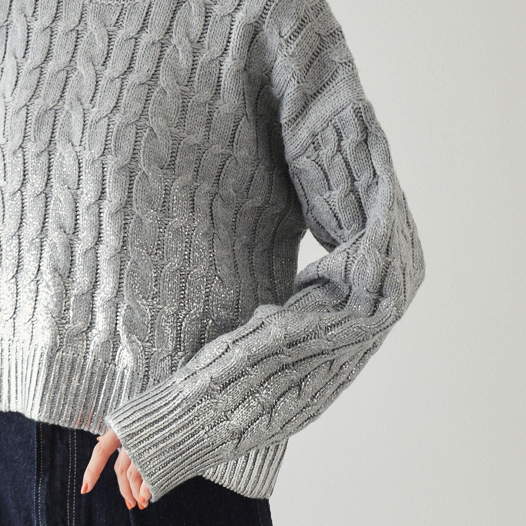 OPAQUE.CLIP「箔プリントケーブルニット【洗える】」|ニット・セーター|