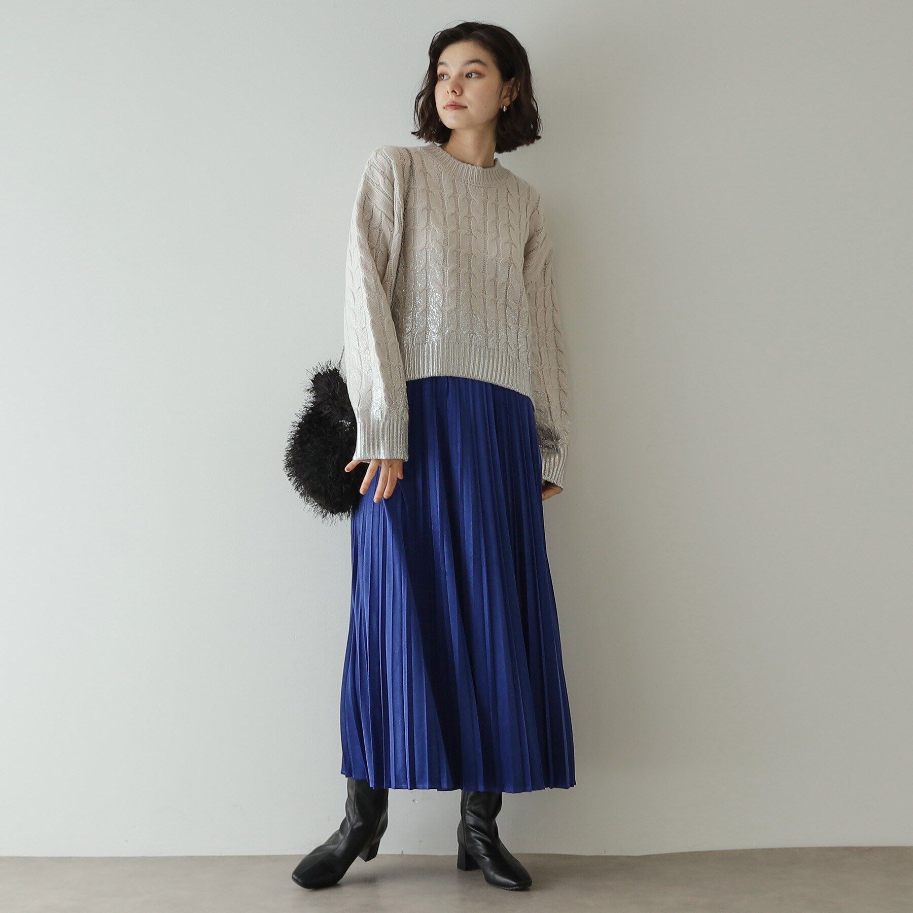 OPAQUE.CLIP「箔プリントケーブルニット【洗える】」|ニット・セーター|