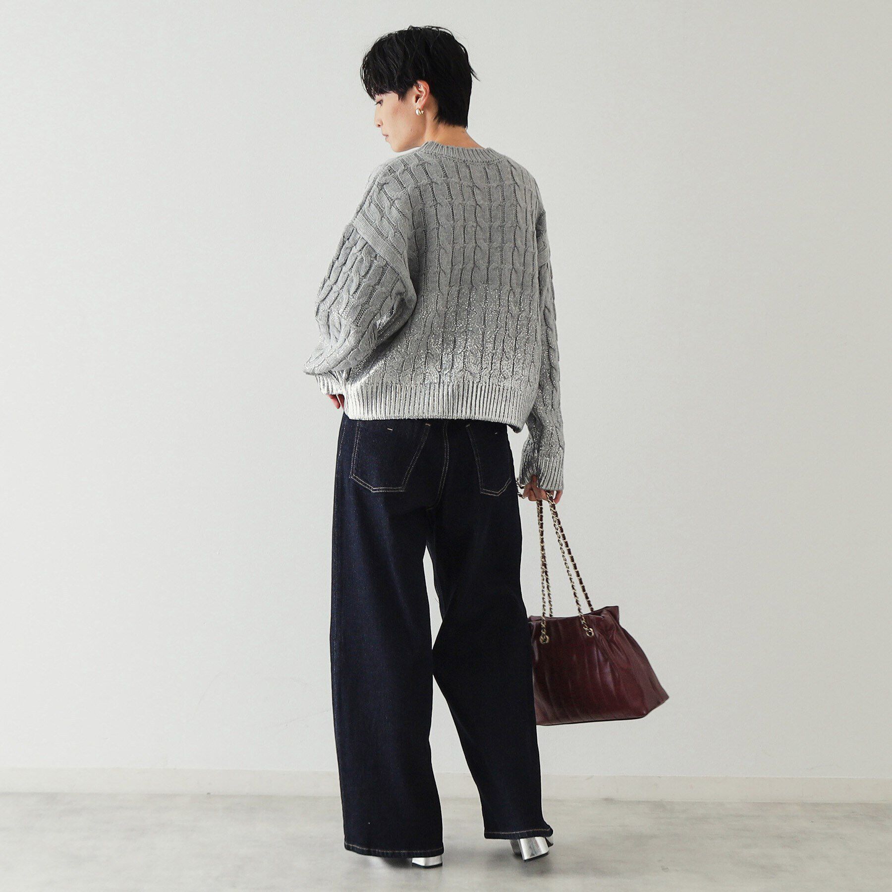 OPAQUE.CLIP「箔プリントケーブルニット【洗える】」|ニット・セーター|