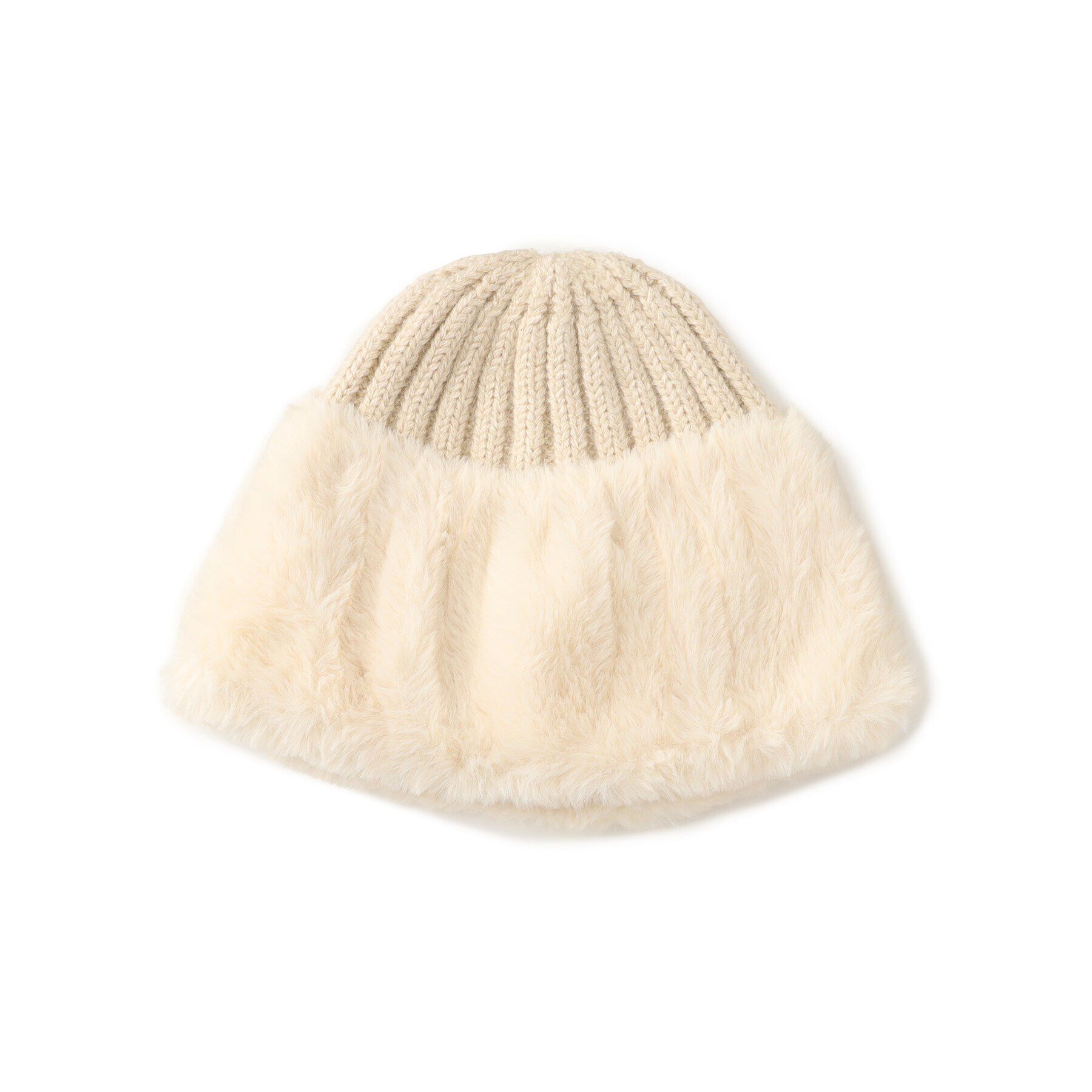 OPAQUE.CLIP「フェイクファー付ニットワッチ」|ニット帽|オフホワイト(003