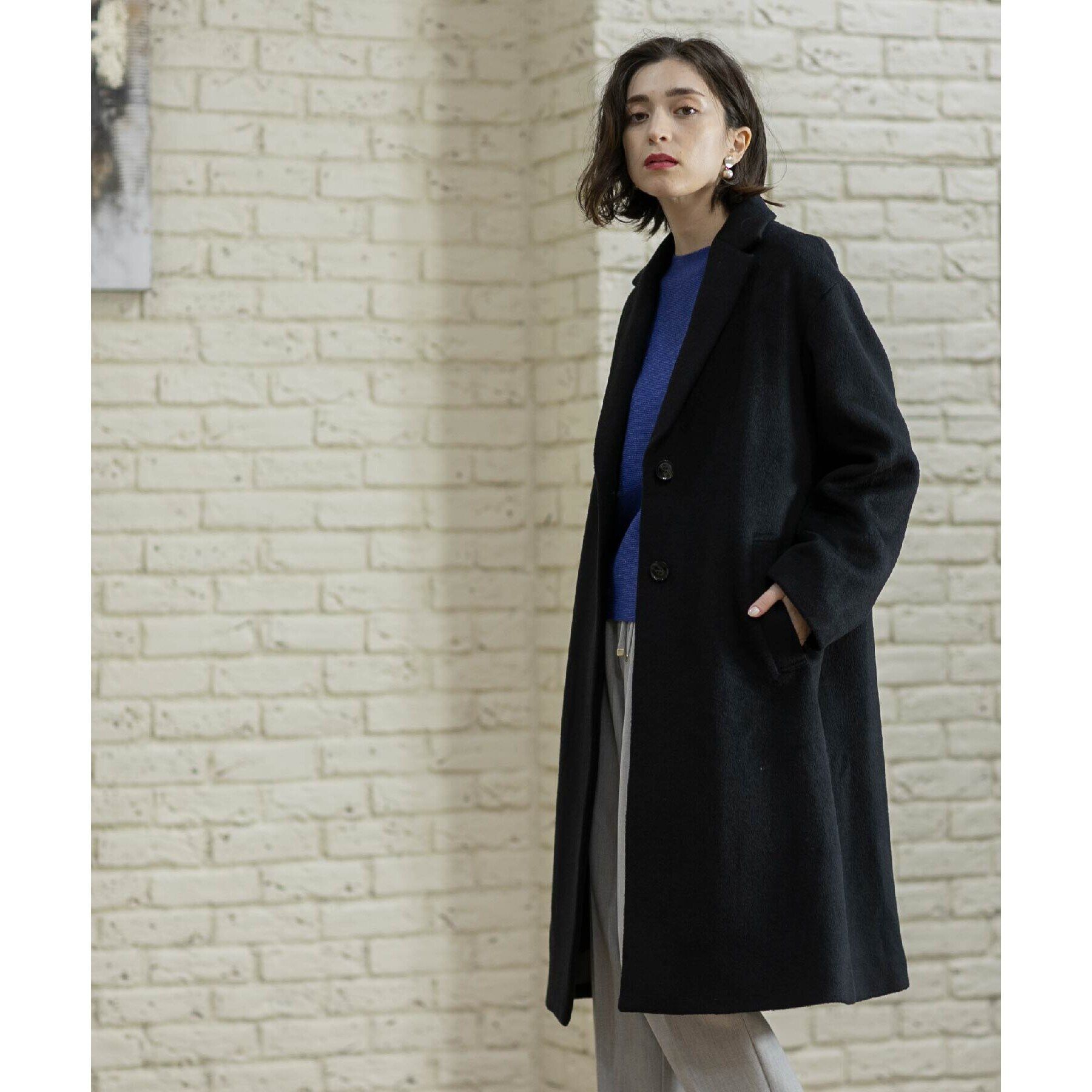 OPAQUE.CLIP「ウールカシミヤブレンド チェスターコート」|チェスターコート|ブラック(019)