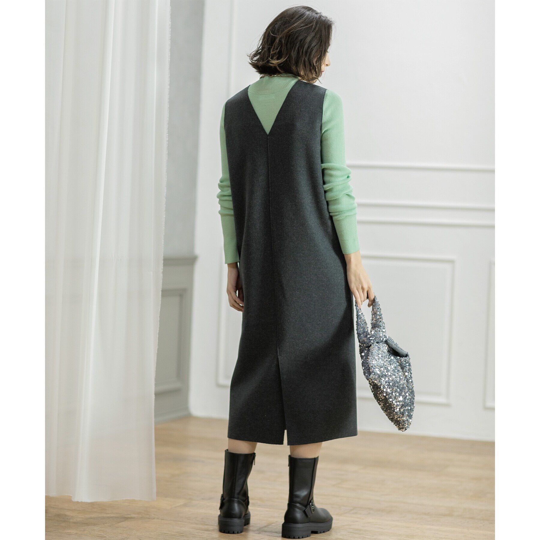 OPAQUE.CLIP「ウールライクメルトン ジャンパードレス【洗濯機洗い可】」|ワンピース|