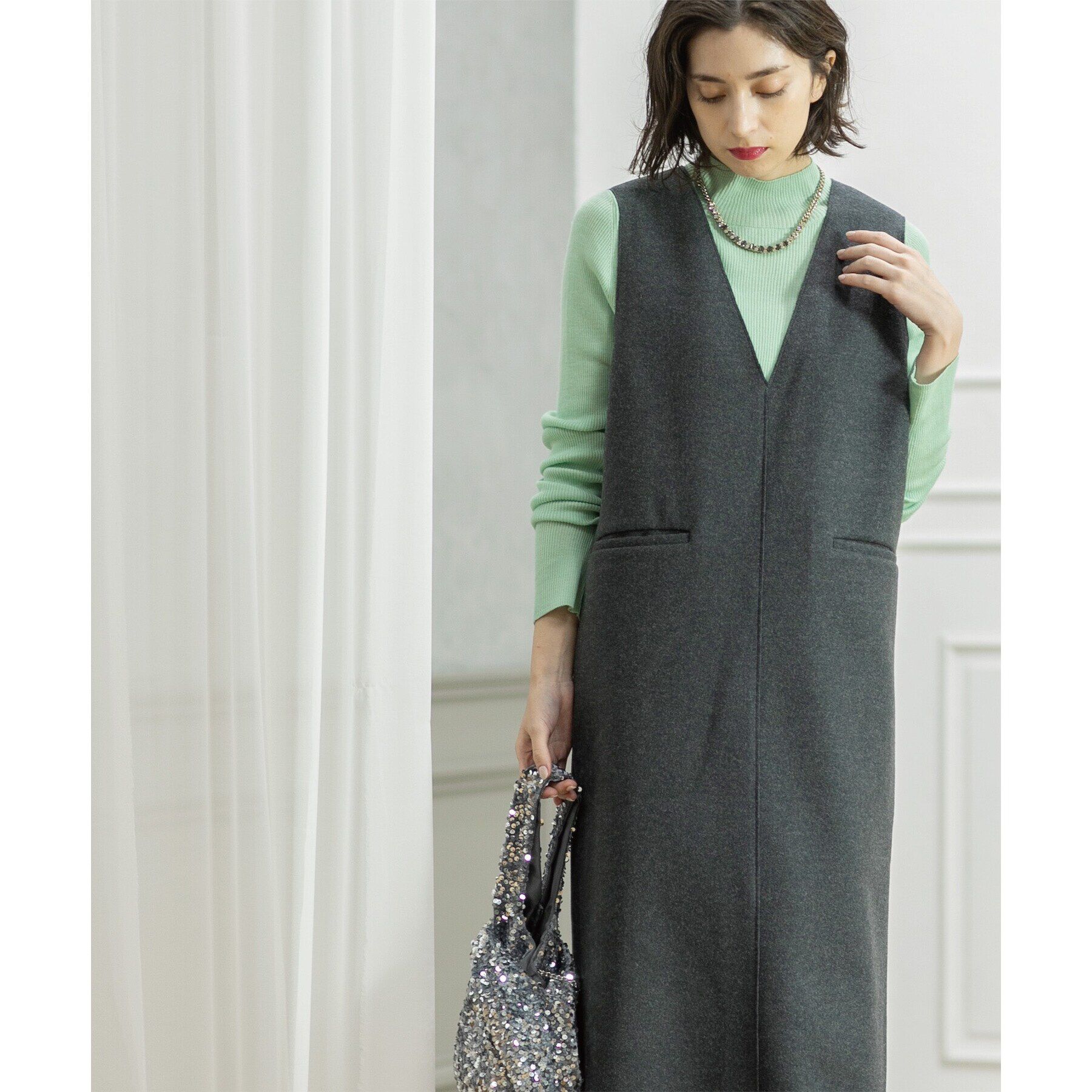 OPAQUE.CLIP「ウールライクメルトン ジャンパードレス【洗濯機洗い可】」|ワンピース|