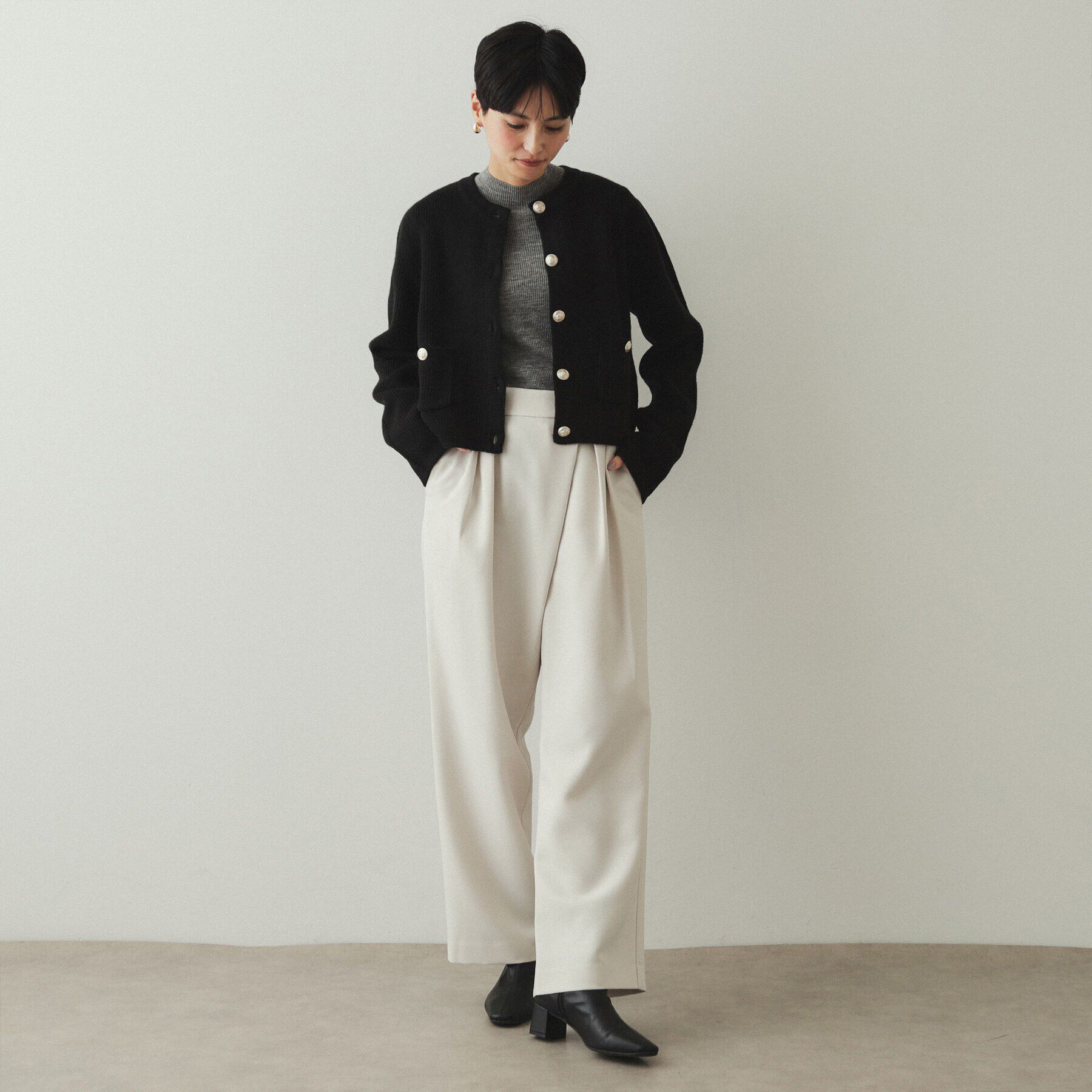 OPAQUE.CLIP「《美人百花掲載》金ボタンミラノリブニットカーディガン【洗える】」|カーディガン|