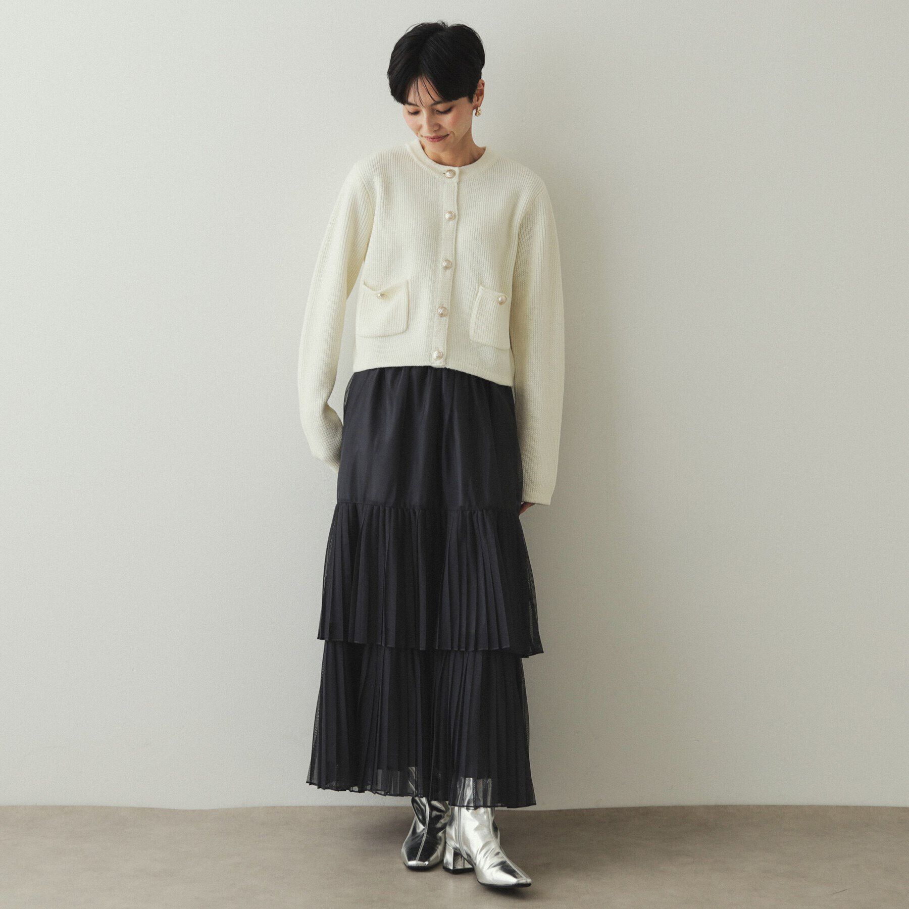 OPAQUE.CLIP「《美人百花掲載》金ボタンミラノリブニットカーディガン【洗える】」|カーディガン|