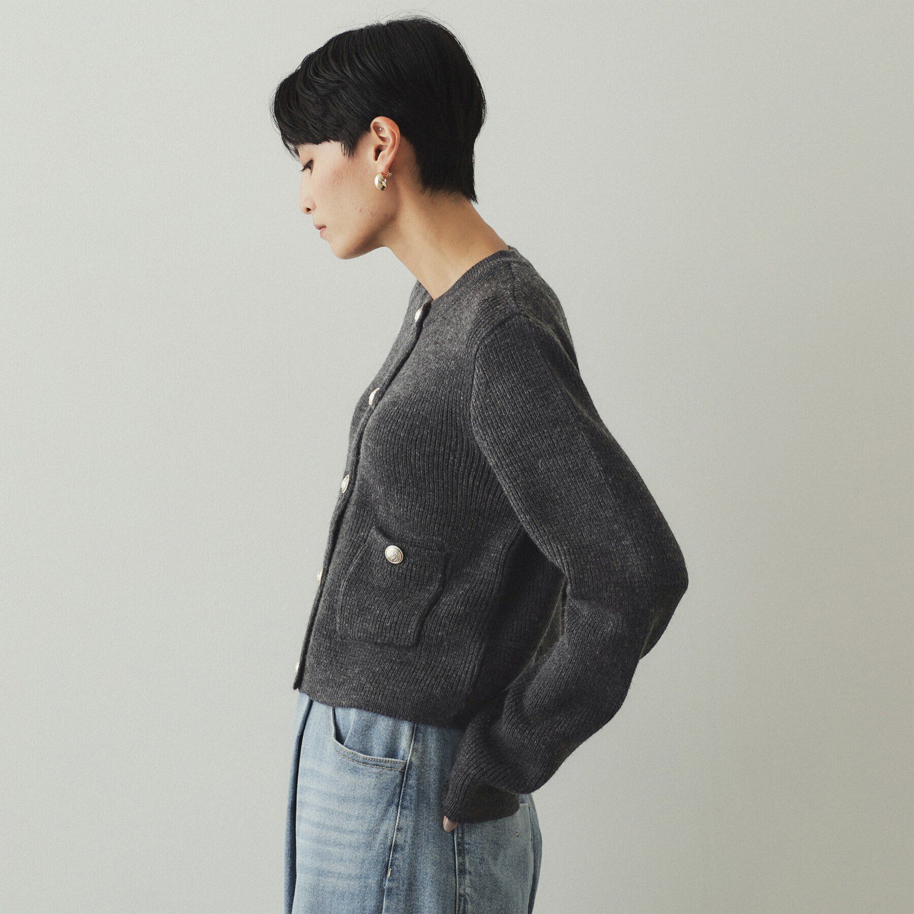 OPAQUE.CLIP「《美人百花掲載》金ボタンミラノリブニットカーディガン【洗える】」|カーディガン|