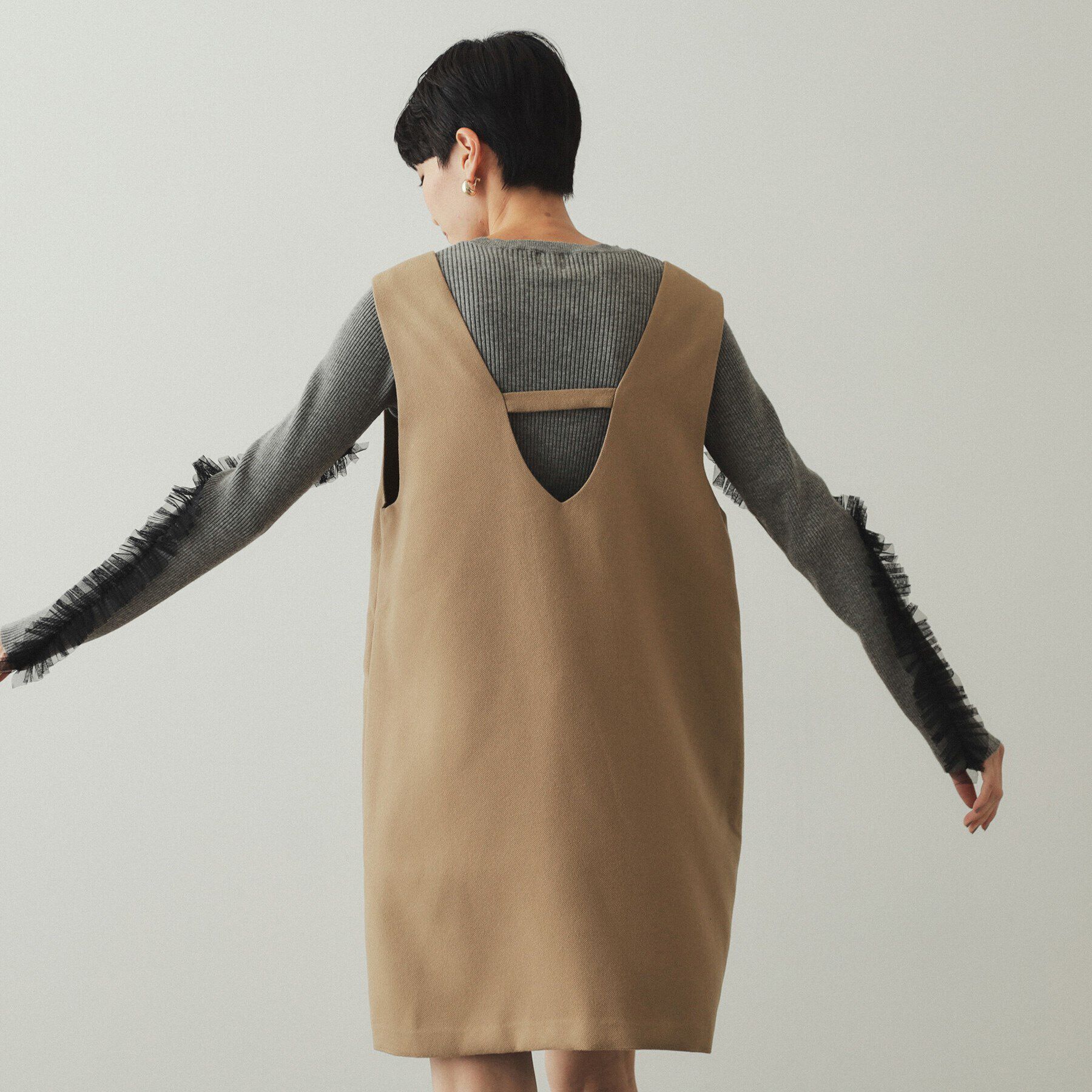 OPAQUE.CLIP「ウールライク Vネックミニジャンスカ【洗濯機洗い可】」|ワンピース|